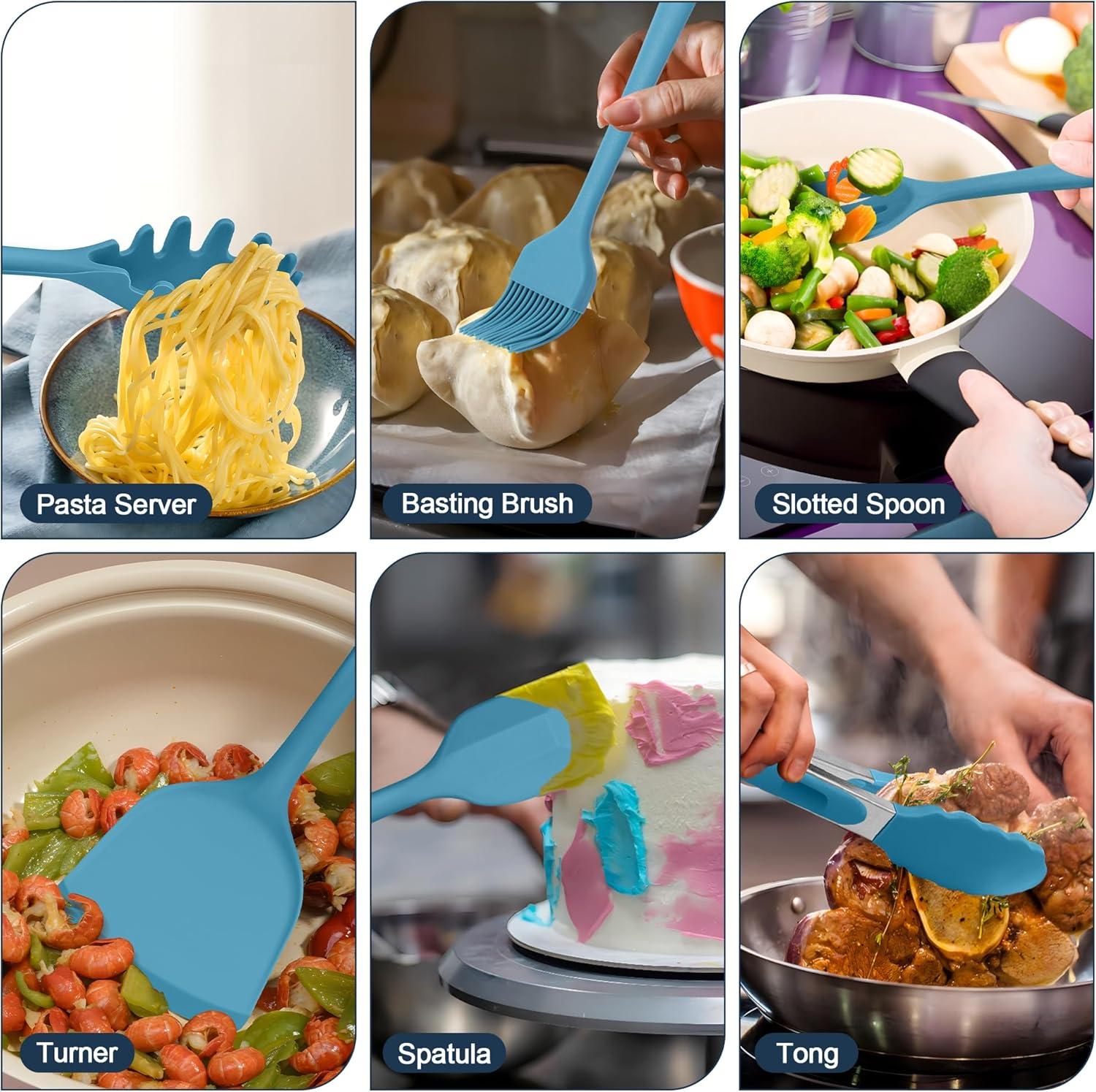 imageEfar Silicone Cooking Utensils Set 25 Piece Kitchen Utensils with Holder Non Toxic Kitchen Tools Spatula Turner Spoon Ladle for Nonstick Cookware Heat Resistant amp Dishwasher Safe BlackBlue