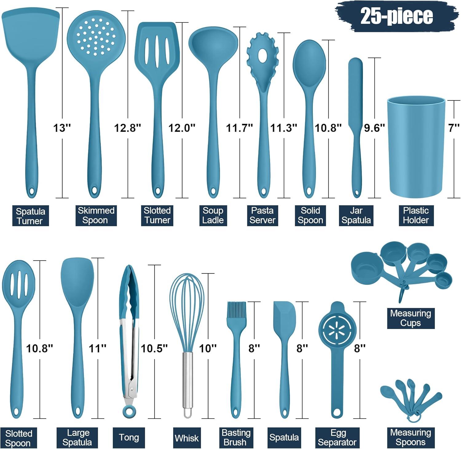imageEfar Silicone Cooking Utensils Set 25 Piece Kitchen Utensils with Holder Non Toxic Kitchen Tools Spatula Turner Spoon Ladle for Nonstick Cookware Heat Resistant amp Dishwasher Safe BlackBlue
