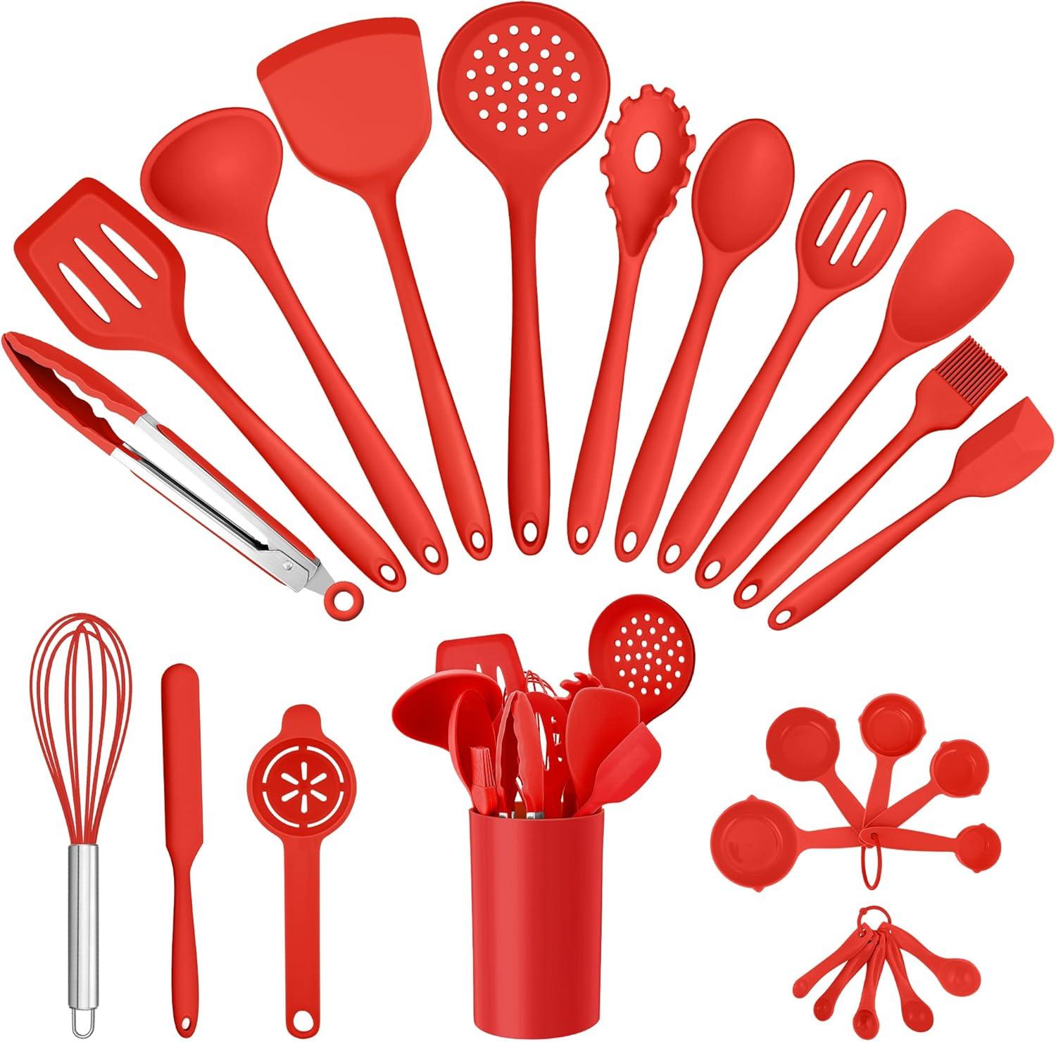 imageEfar Silicone Cooking Utensils Set 25 Piece Kitchen Utensils with Holder Non Toxic Kitchen Tools Spatula Turner Spoon Ladle for Nonstick Cookware Heat Resistant amp Dishwasher Safe BlackRed