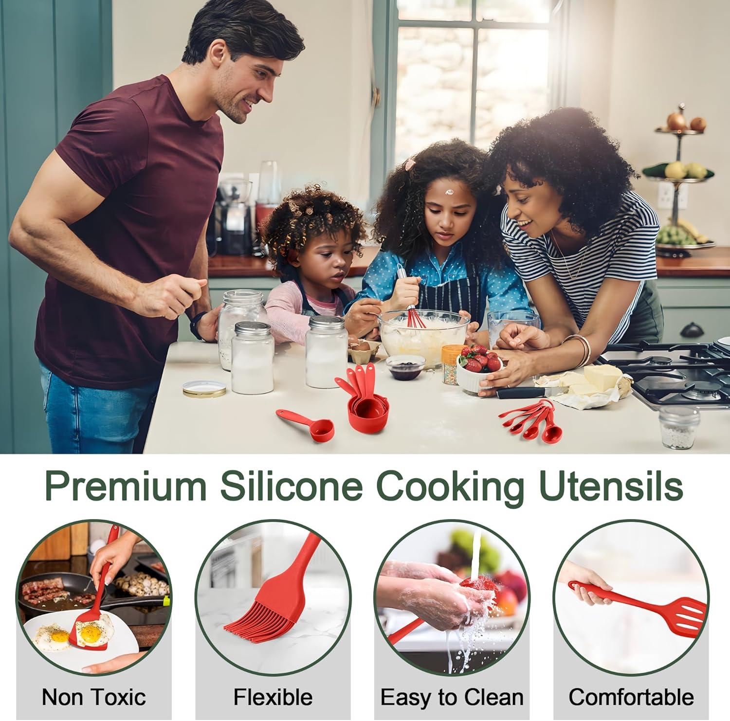 imageEfar Silicone Cooking Utensils Set 25 Piece Kitchen Utensils with Holder Non Toxic Kitchen Tools Spatula Turner Spoon Ladle for Nonstick Cookware Heat Resistant amp Dishwasher Safe BlackRed