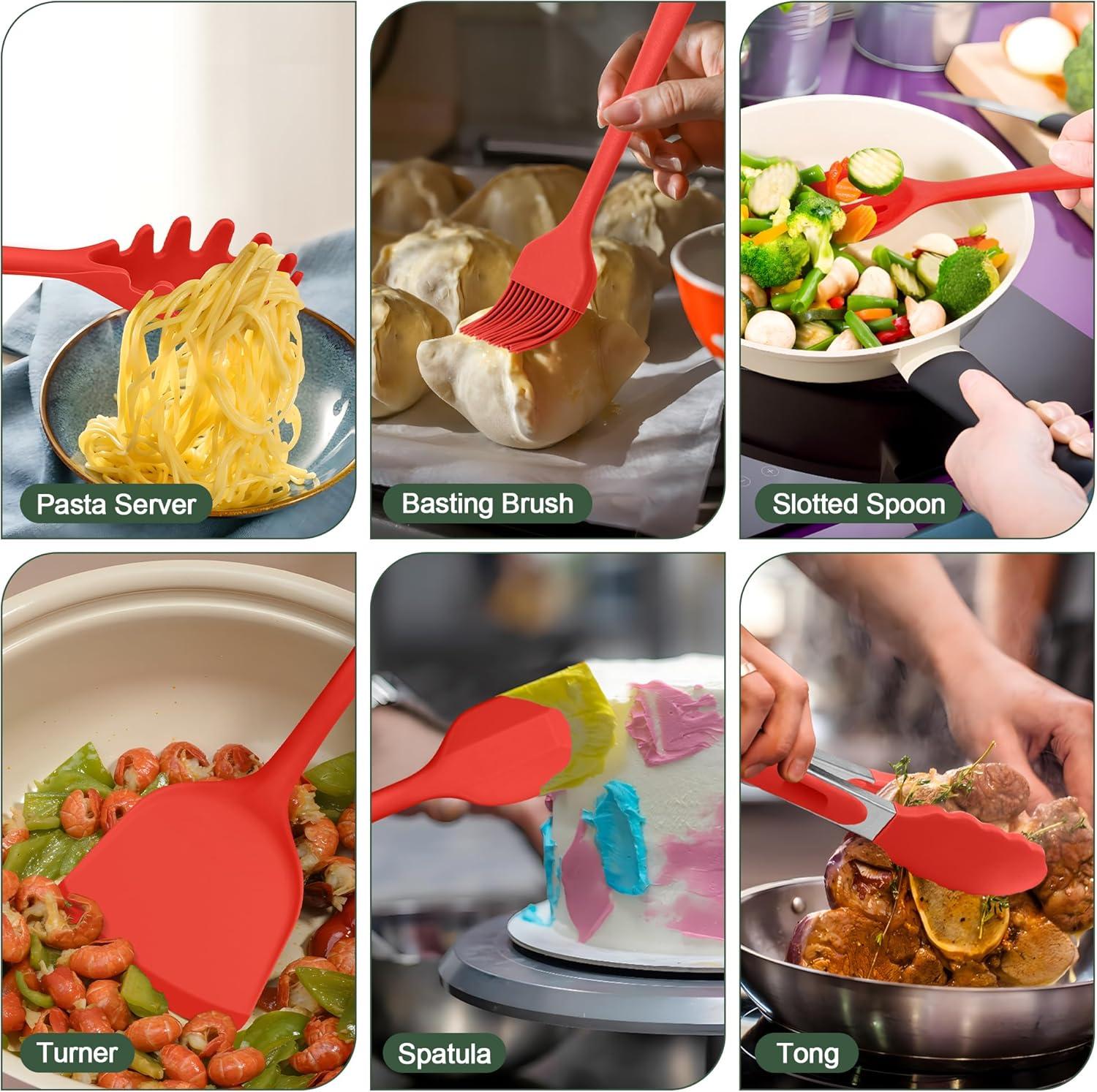 imageEfar Silicone Cooking Utensils Set 25 Piece Kitchen Utensils with Holder Non Toxic Kitchen Tools Spatula Turner Spoon Ladle for Nonstick Cookware Heat Resistant amp Dishwasher Safe BlackRed