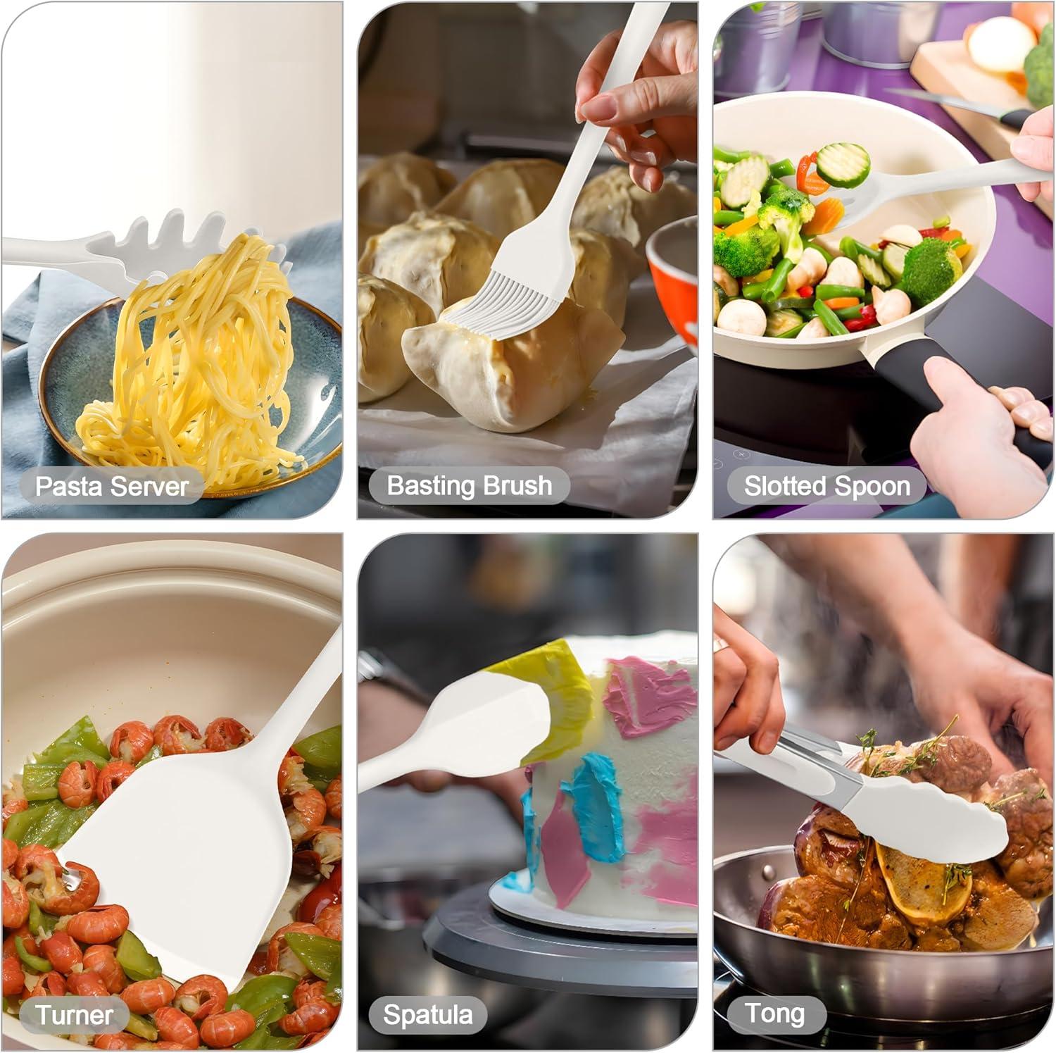 imageEfar Silicone Cooking Utensils Set 25 Piece Kitchen Utensils with Holder Non Toxic Kitchen Tools Spatula Turner Spoon Ladle for Nonstick Cookware Heat Resistant amp Dishwasher Safe BlackWhite