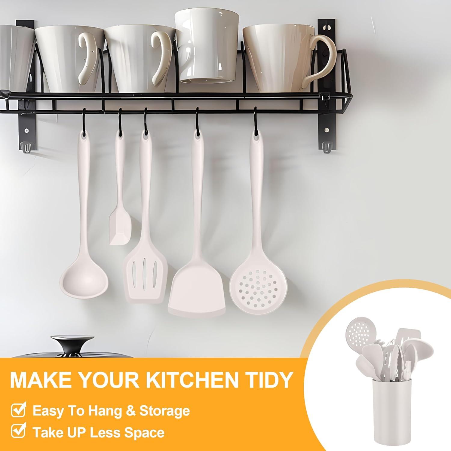 imageEfar Silicone Cooking Utensils Set 25 Piece Kitchen Utensils with Holder Non Toxic Kitchen Tools Spatula Turner Spoon Ladle for Nonstick Cookware Heat Resistant amp Dishwasher Safe BlackKhaki