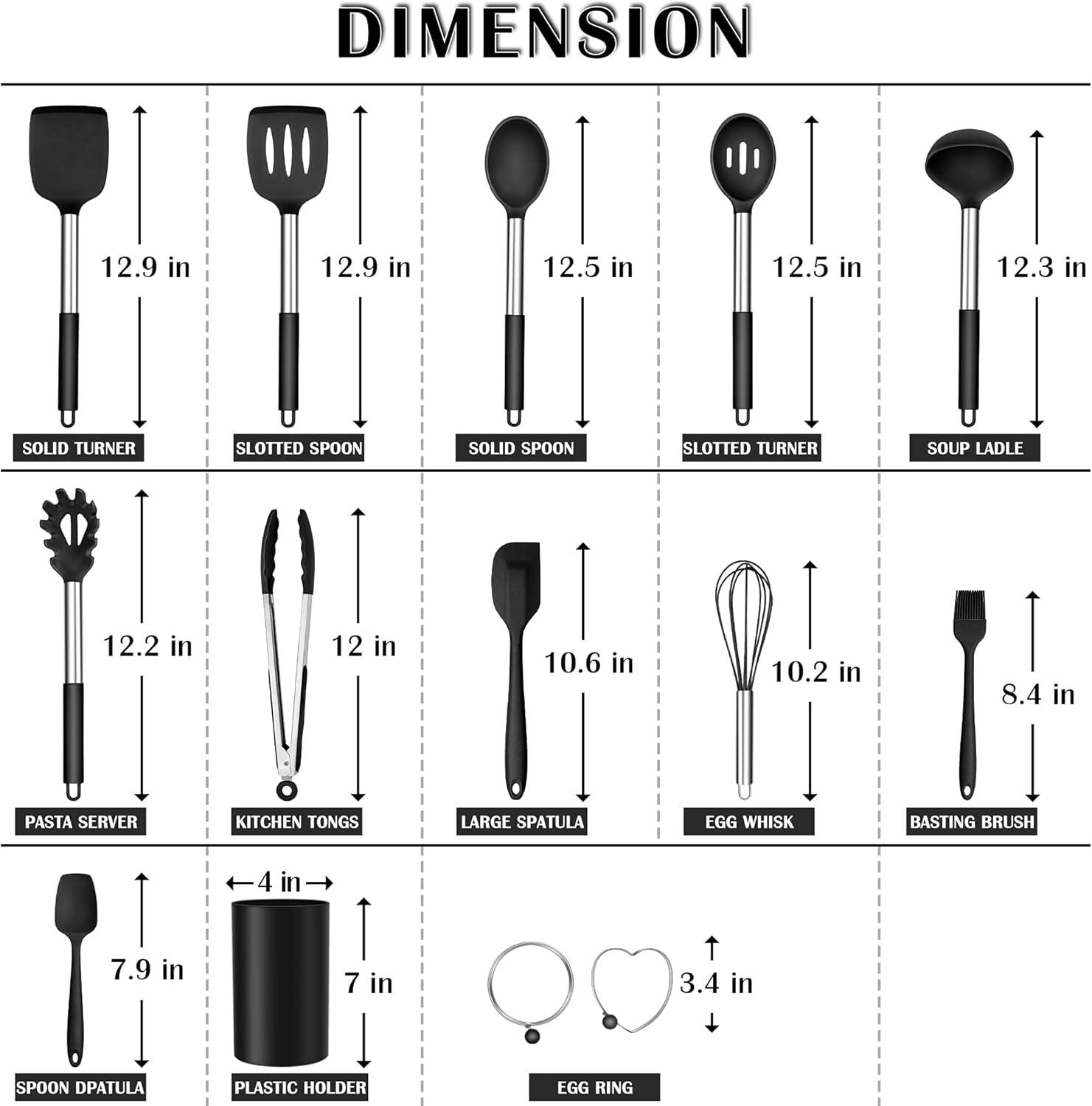 imageEfar Silicone Cooking Utensils Set 7 Pcs Heat Resistant Kitchen Utensils with Stainless Steel Handle Slotted Turner Spoon Soup Ladle Pasta Server Skimmer Tongs for Nonstick Cookware BlackBlack