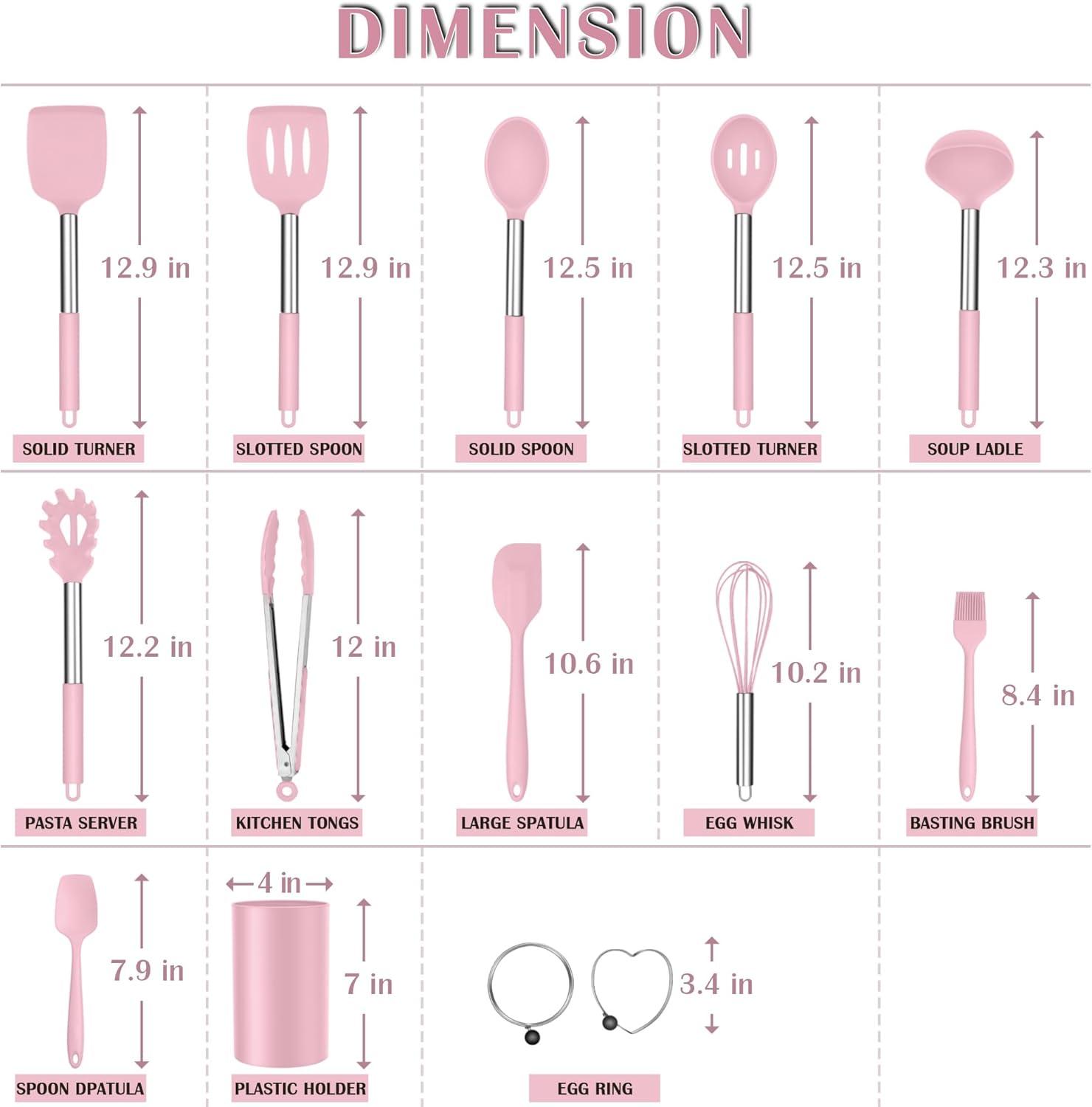 imageEfar Silicone Cooking Utensils Set 7 Pcs Heat Resistant Kitchen Utensils with Stainless Steel Handle Slotted Turner Spoon Soup Ladle Pasta Server Skimmer Tongs for Nonstick Cookware BlackPink