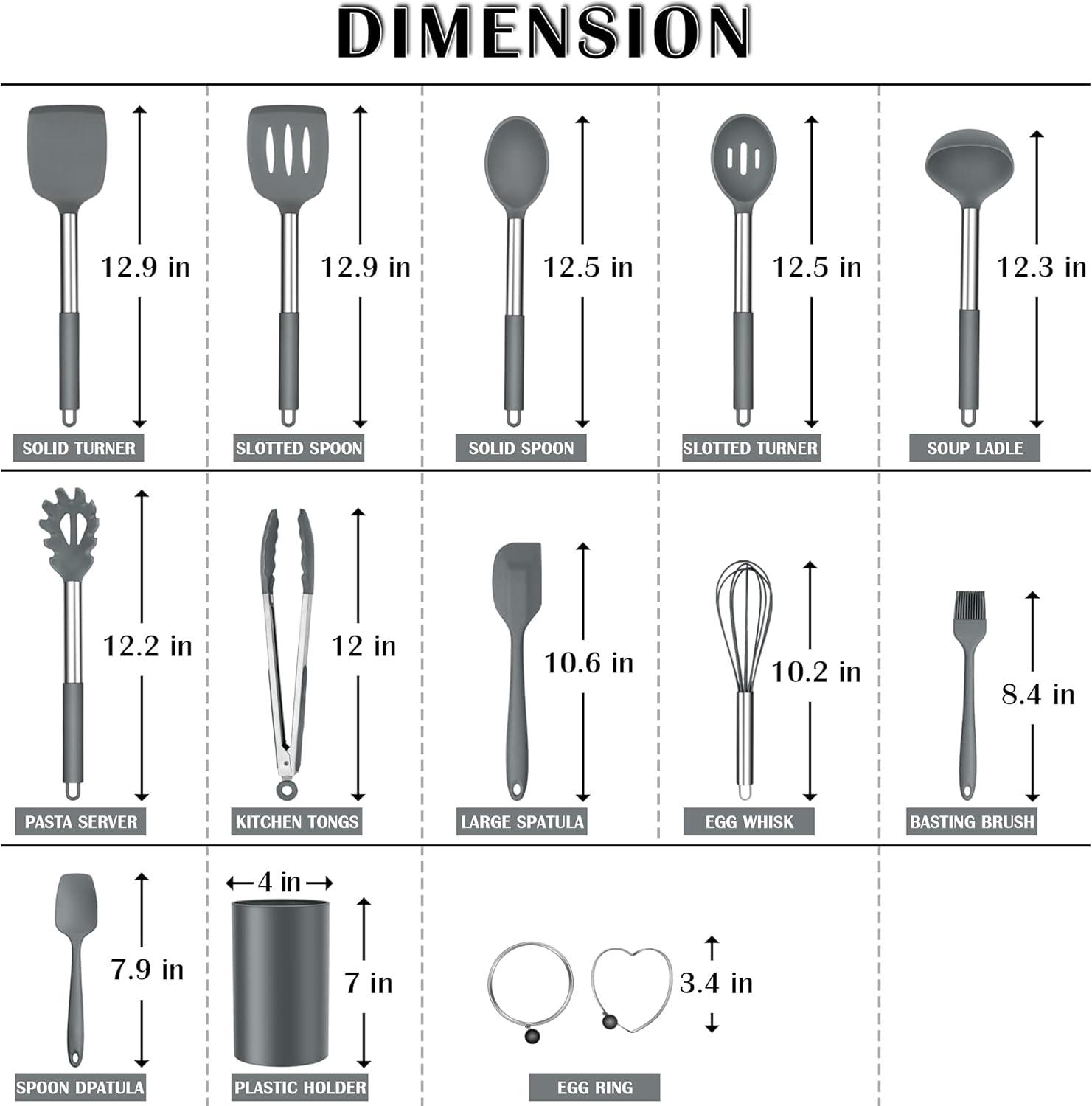 imageEfar Silicone Cooking Utensils Set 7 Pcs Heat Resistant Kitchen Utensils with Stainless Steel Handle Slotted Turner Spoon Soup Ladle Pasta Server Skimmer Tongs for Nonstick Cookware BlackGray