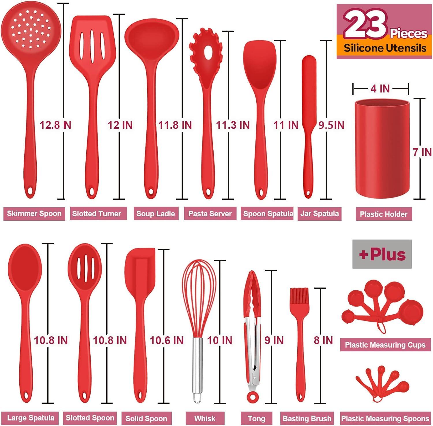 imageEfar Silicone Cooking Utensils Set 7Piece Black Heat Resistant Kitchen Utensils Set Kitchen Nonstick Tools Spatula Ladle Spoon Pasta Server for Nonstick Cookware NonToxic amp Dishwasher safeRed