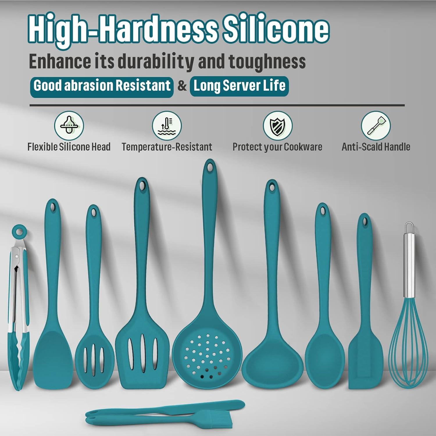 imageEfar Silicone Cooking Utensils Set 7Piece Black Heat Resistant Kitchen Utensils Set Kitchen Nonstick Tools Spatula Ladle Spoon Pasta Server for Nonstick Cookware NonToxic amp Dishwasher safeBlue