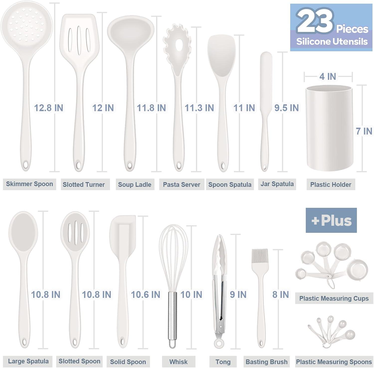 imageEfar Silicone Cooking Utensils Set 7Piece Black Heat Resistant Kitchen Utensils Set Kitchen Nonstick Tools Spatula Ladle Spoon Pasta Server for Nonstick Cookware NonToxic amp Dishwasher safeWhite