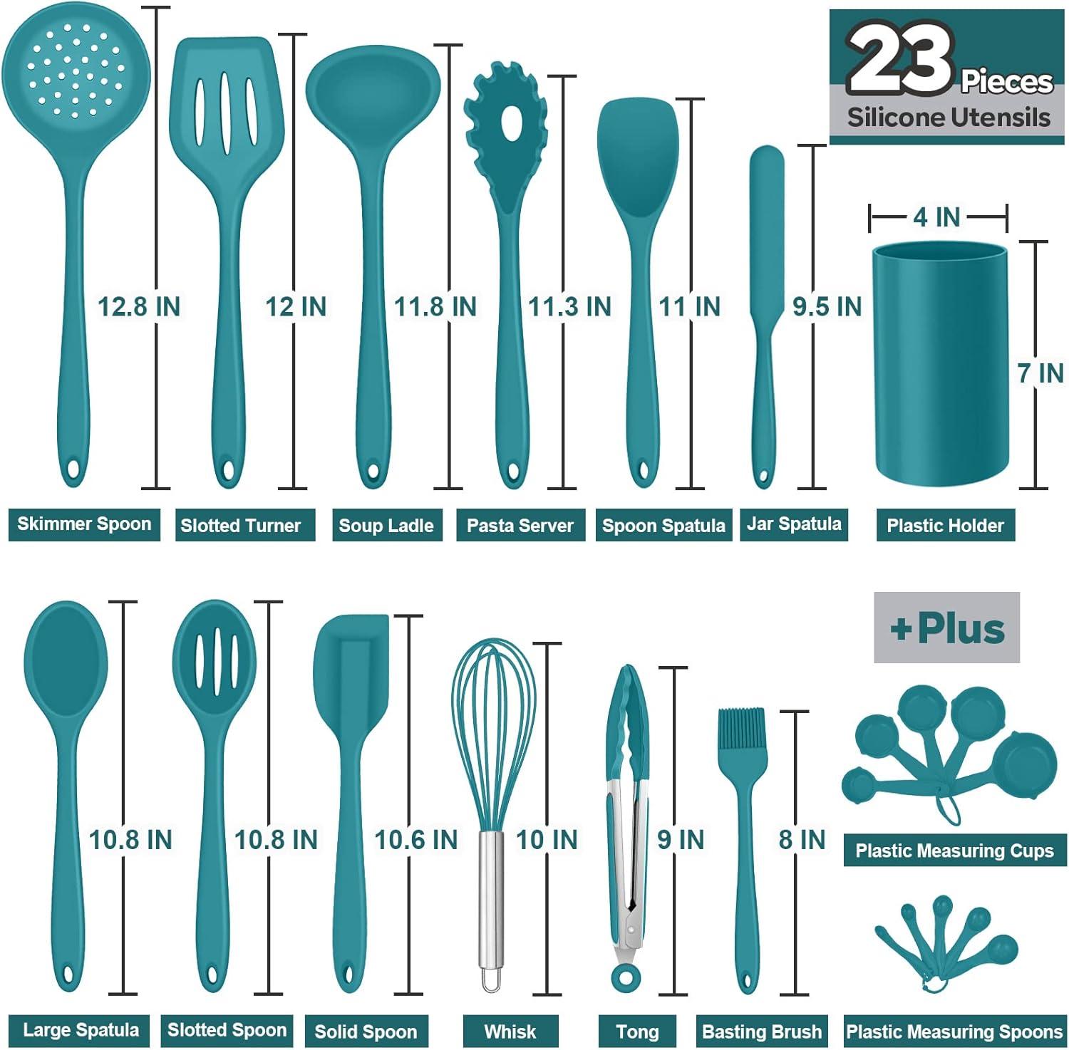 imageEfar Silicone Cooking Utensils Set 7Piece Black Heat Resistant Kitchen Utensils Set Kitchen Nonstick Tools Spatula Ladle Spoon Pasta Server for Nonstick Cookware NonToxic amp Dishwasher safeBlue
