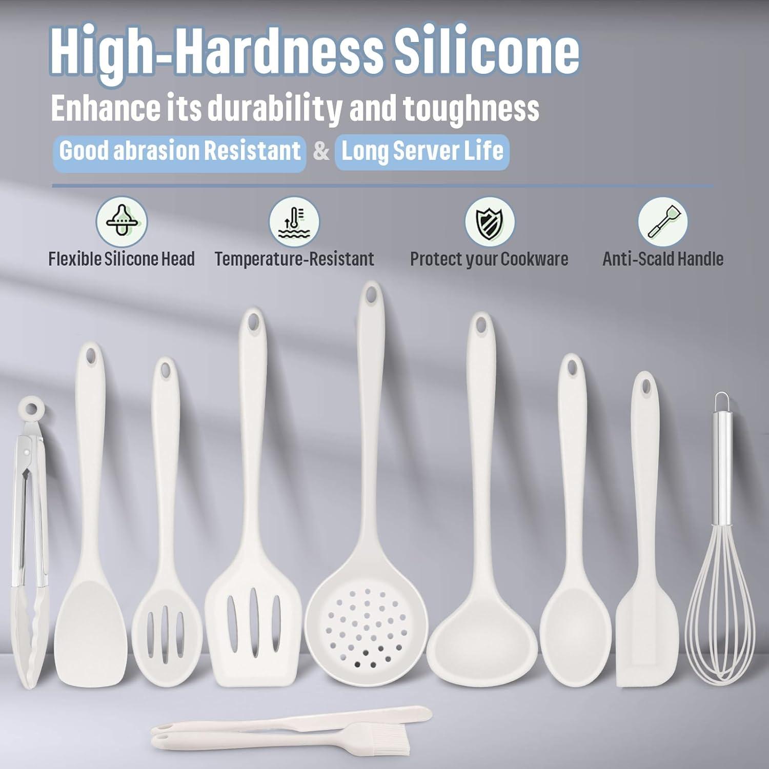 imageEfar Silicone Cooking Utensils Set 7Piece Black Heat Resistant Kitchen Utensils Set Kitchen Nonstick Tools Spatula Ladle Spoon Pasta Server for Nonstick Cookware NonToxic amp Dishwasher safeWhite