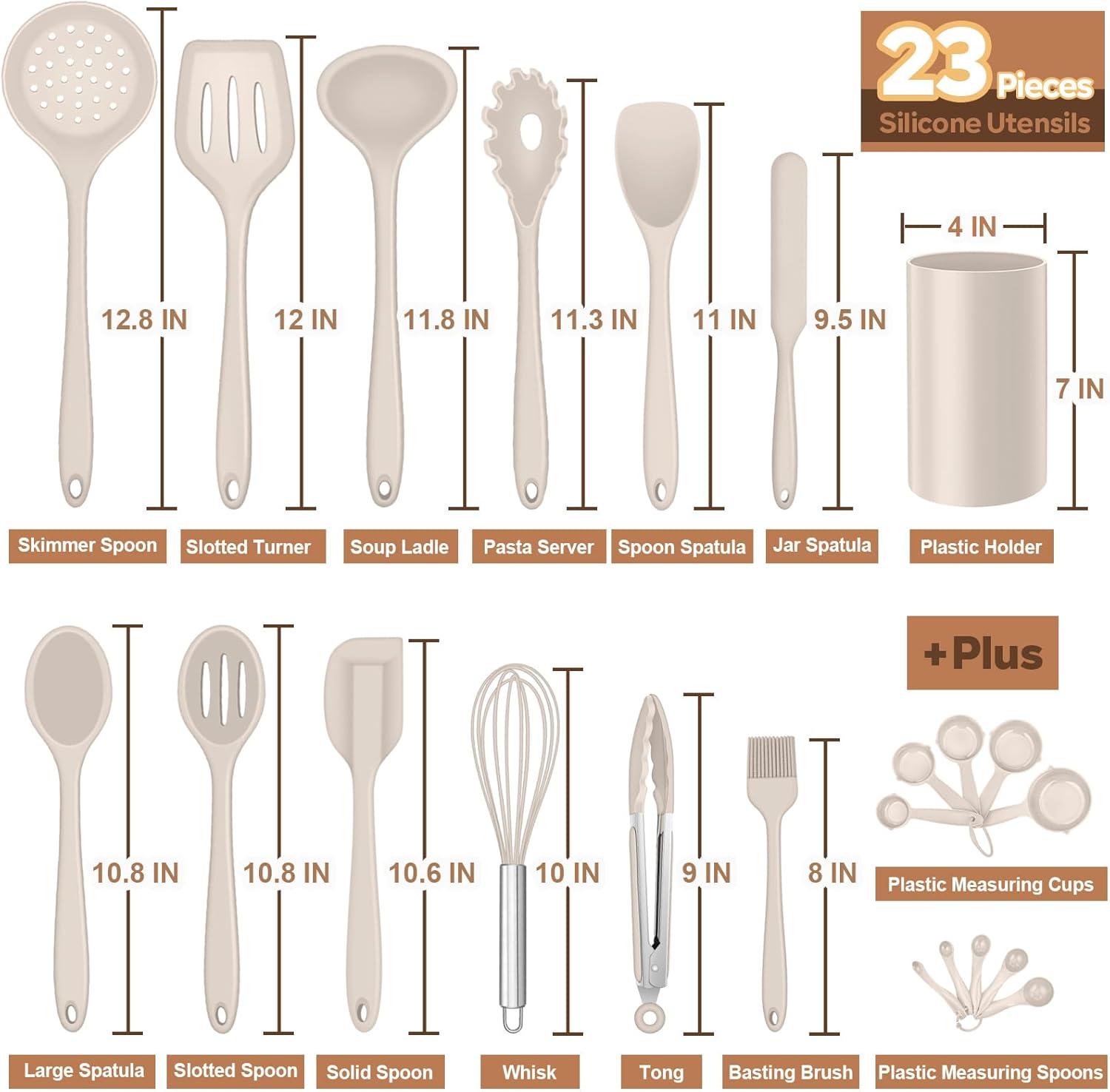 imageEfar Silicone Cooking Utensils Set 7Piece Black Heat Resistant Kitchen Utensils Set Kitchen Nonstick Tools Spatula Ladle Spoon Pasta Server for Nonstick Cookware NonToxic amp Dishwasher safeKhaki