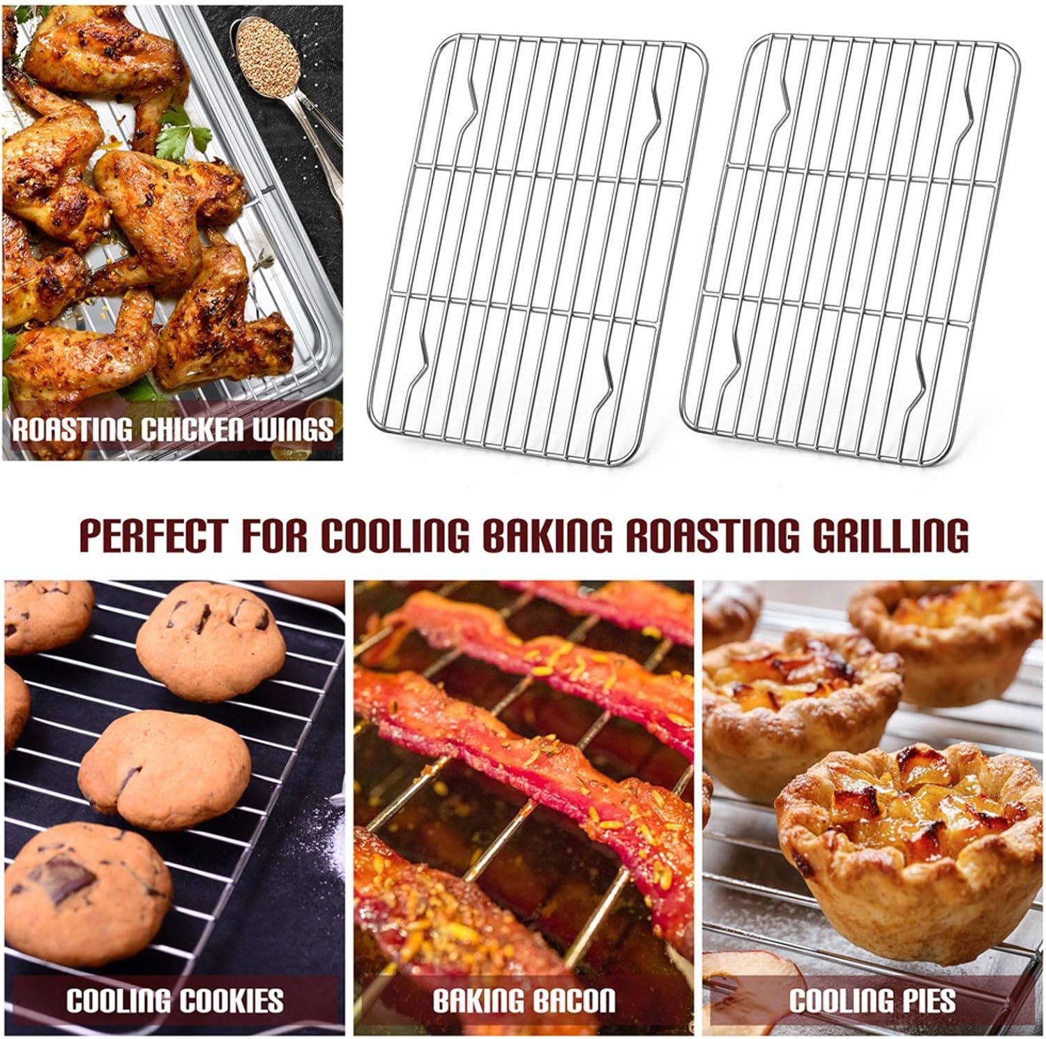 imageEfar Small Baking Cooling Rack Set of 2 Stainless Steel Metal Roasting Cooking Racks Size 97x73 Non Toxic amp Rust Free Fit for Toaster Oven Dishwasher Safe116 x 9