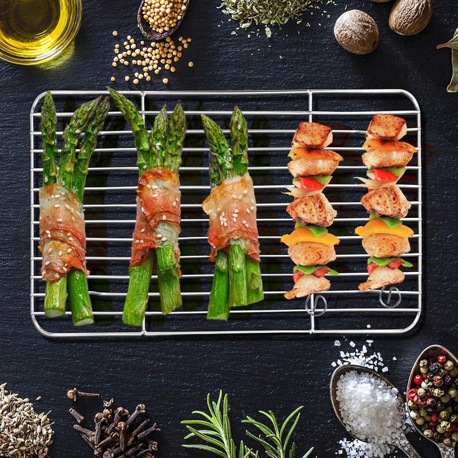 imageEfar Small Baking Cooling Rack Set of 2 Stainless Steel Metal Roasting Cooking Racks Size 97x73 Non Toxic amp Rust Free Fit for Toaster Oven Dishwasher Safe116 x 9
