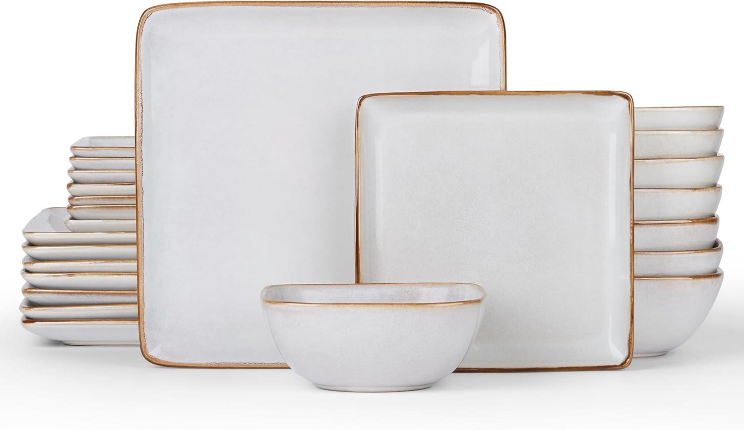 imageEfar Square Plates and Bowls Sets 12Piece Stoneware Dinnerware Sets for 4 Reactive Glaze Dish Set Chip and Scratch Resistant Microwave and Dishwasher Safe Deep Sea BlueSeashell White