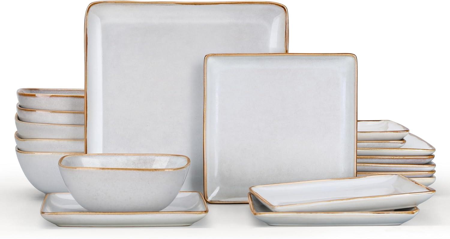 imageEfar Square Plates and Bowls Sets 12Piece Stoneware Dinnerware Sets for 4 Reactive Glaze Dish Set Chip and Scratch Resistant Microwave and Dishwasher Safe Deep Sea BlueSeashell White