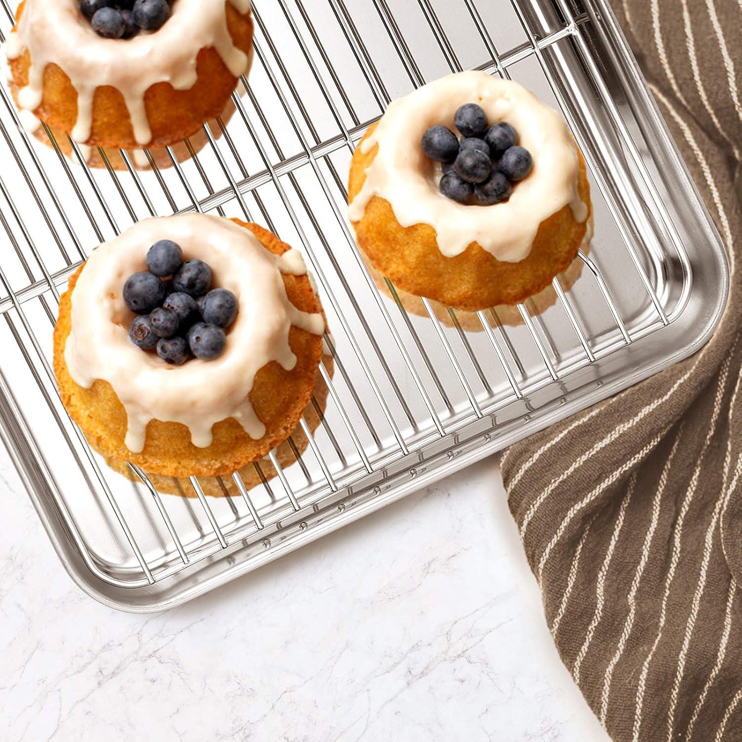 imageEfar Stainless Steel Baking Pan Set 9Piece Bakeware Sets for Cake Cookie Loaf Muffin Include Round Square Rectangle Baking Sheet Pan with Lid amp Cooling Rack Dishwasher Safe9Piece Set