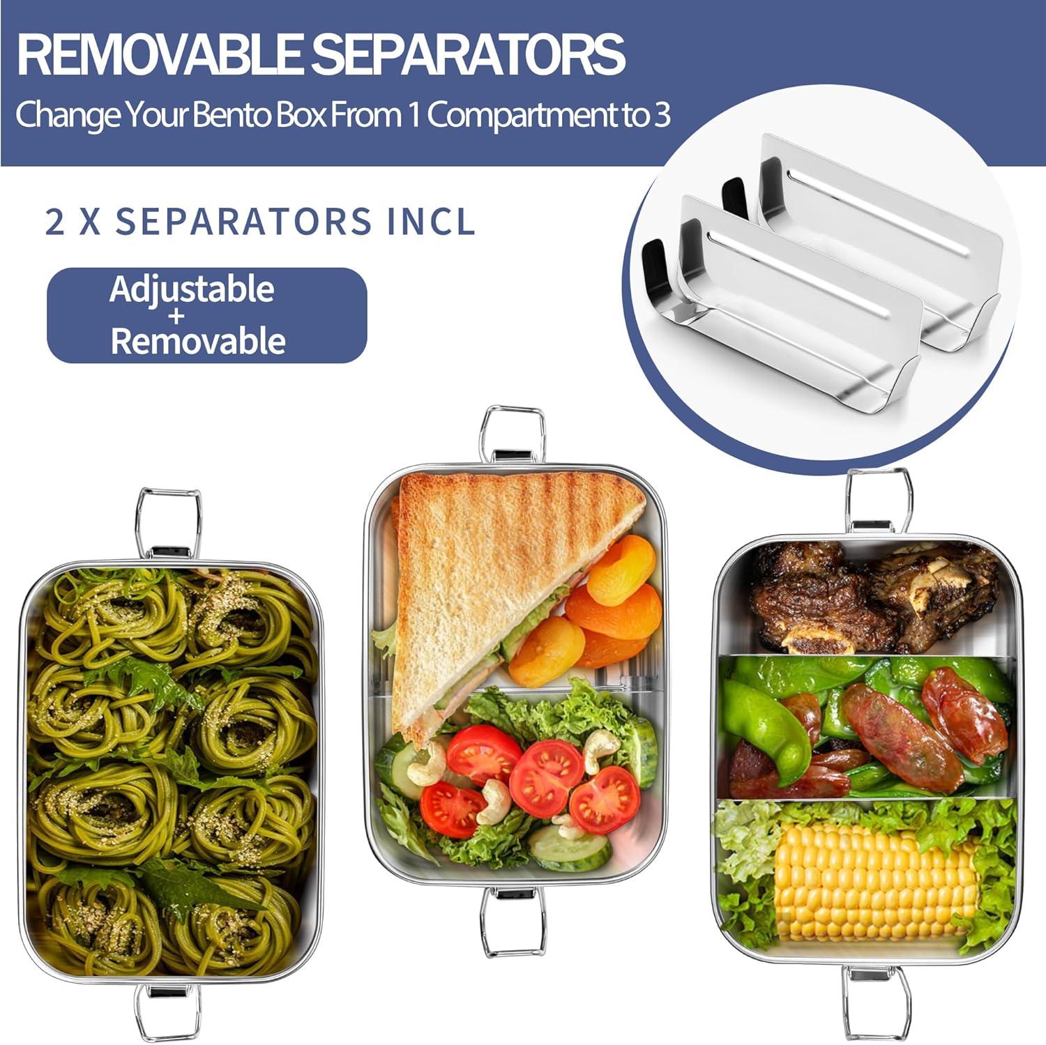 imageEfar Stainless Steel Bento Box Large 1400ml Metal Bento Lunch Box Container 49oz LeakProof Lunch Container with Lids and 2 Removable Dividers Reusable Meal Storage for Camping Picnic Travel Work1