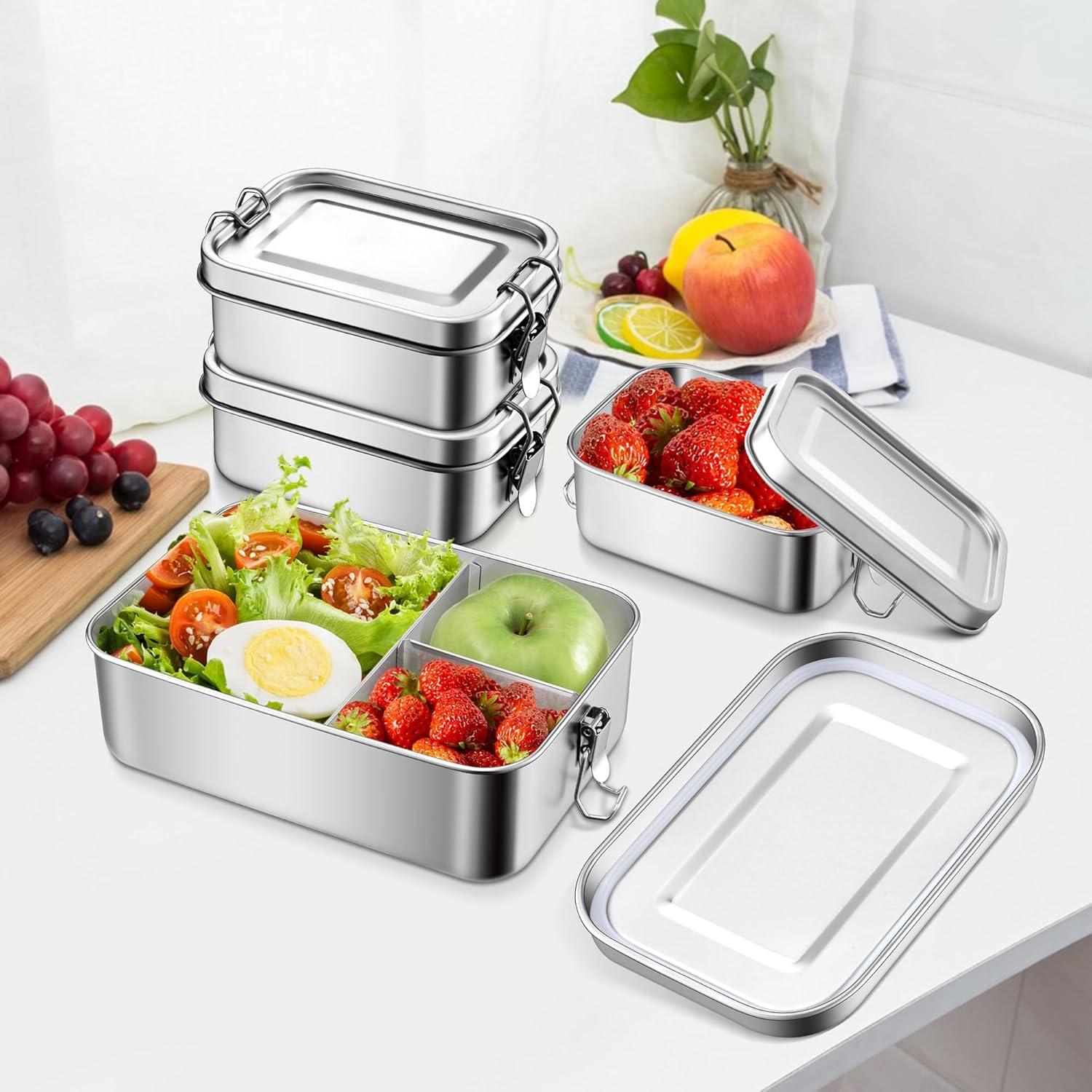 imageEfar Stainless Steel Bento Box Large 1400ml Metal Bento Lunch Box Container 49oz LeakProof Lunch Container with Lids and 2 Removable Dividers Reusable Meal Storage for Camping Picnic Travel Work1