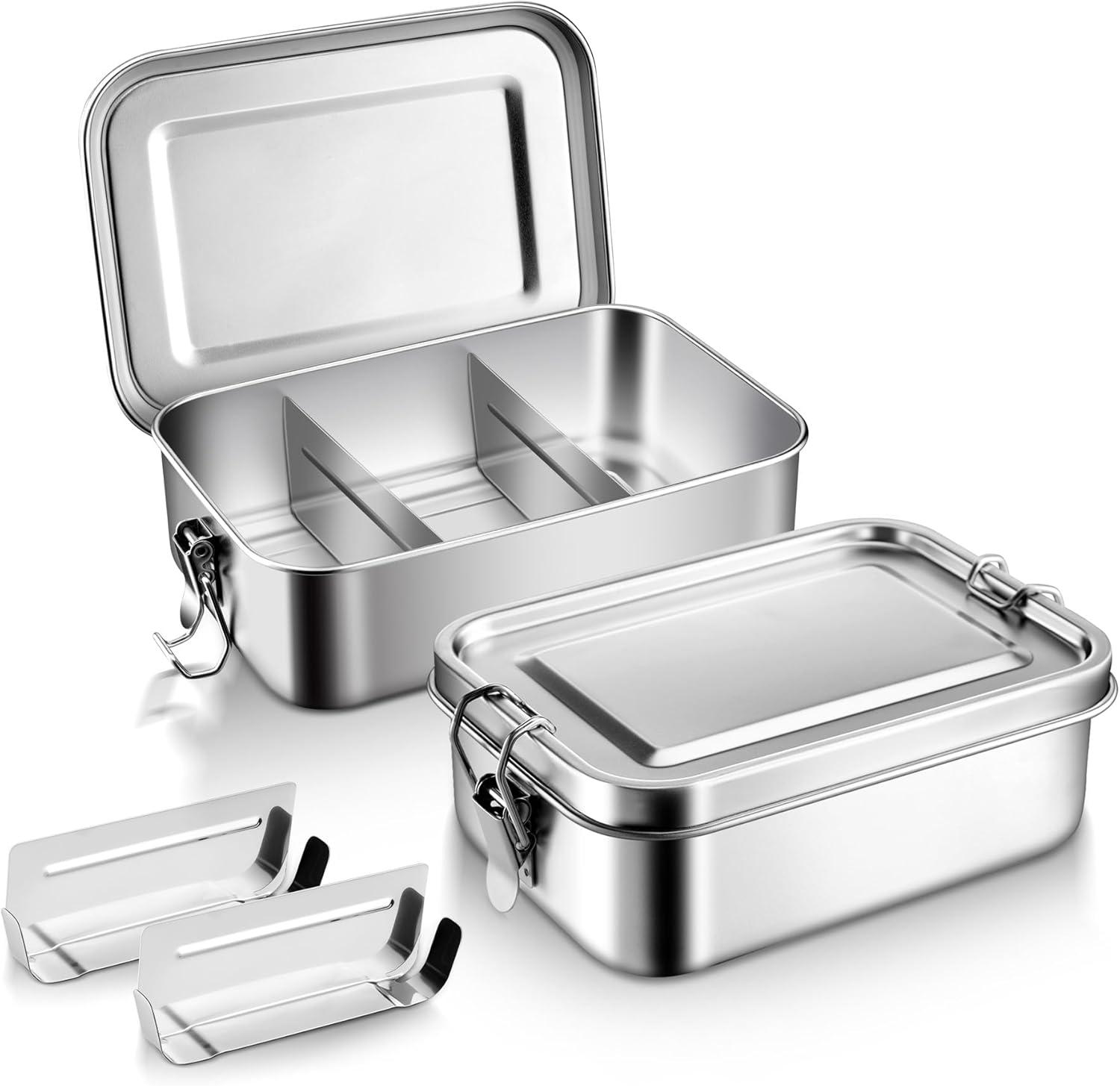 imageEfar Stainless Steel Bento Box Large 1400ml Metal Bento Lunch Box Container 49oz LeakProof Lunch Container with Lids and 2 Removable Dividers Reusable Meal Storage for Camping Picnic Travel Work2