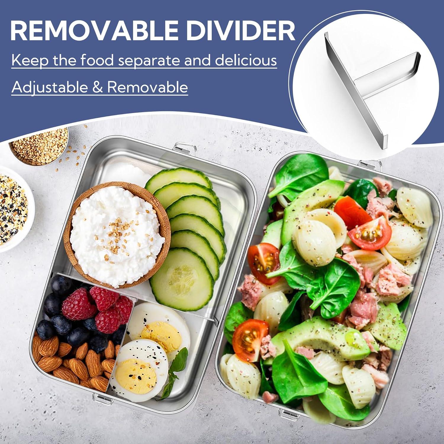 imageEfar Stainless Steel Bento Box Large 1400ml Metal Bento Lunch Box Container 49oz LeakProof Lunch Container with Lids and 2 Removable Dividers Reusable Meal Storage for Camping Picnic Travel Work1