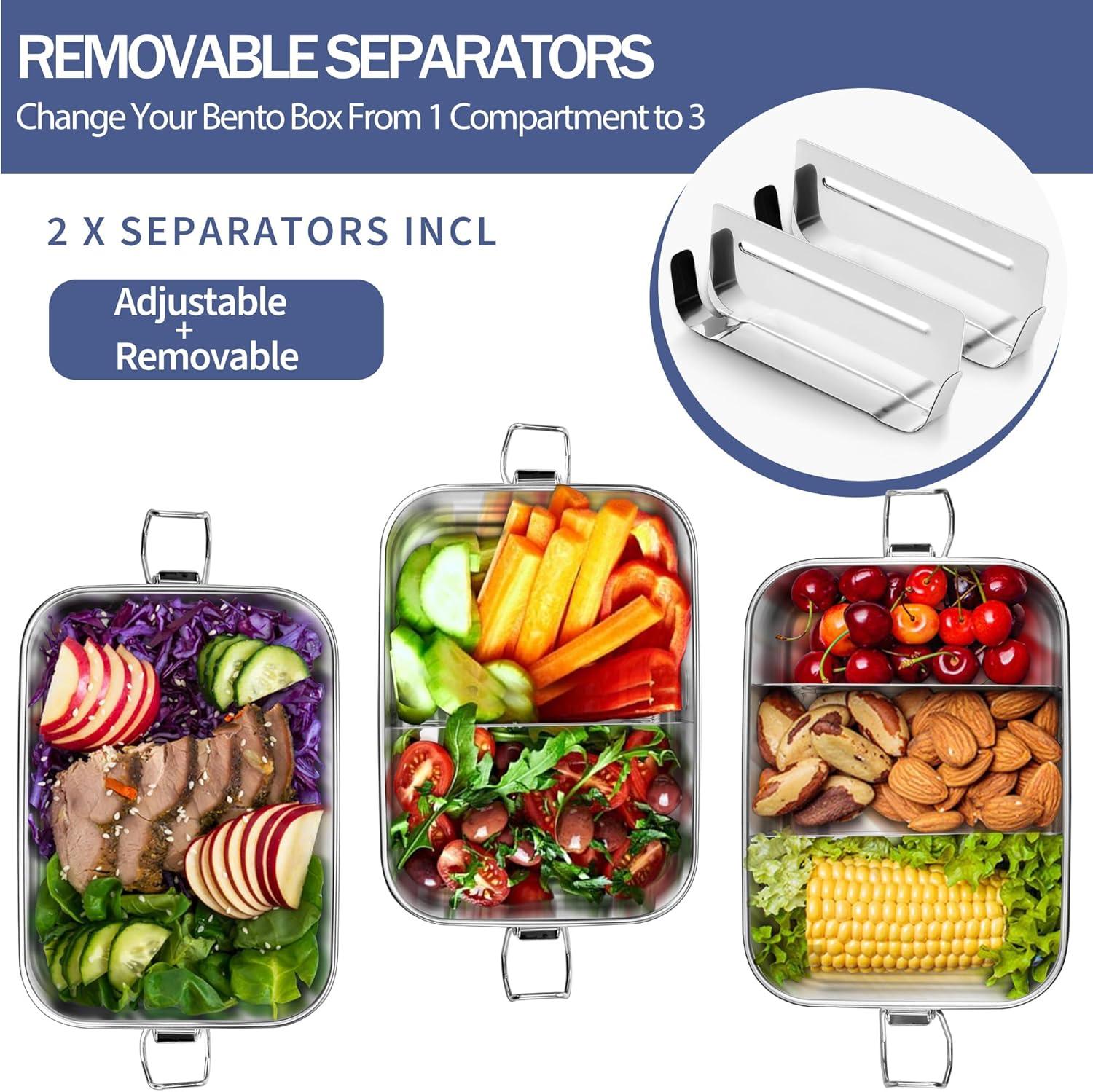 imageEfar Stainless Steel Bento Box Large 1400ml Metal Bento Lunch Box Container 49oz LeakProof Lunch Container with Lids and 2 Removable Dividers Reusable Meal Storage for Camping Picnic Travel Work1
