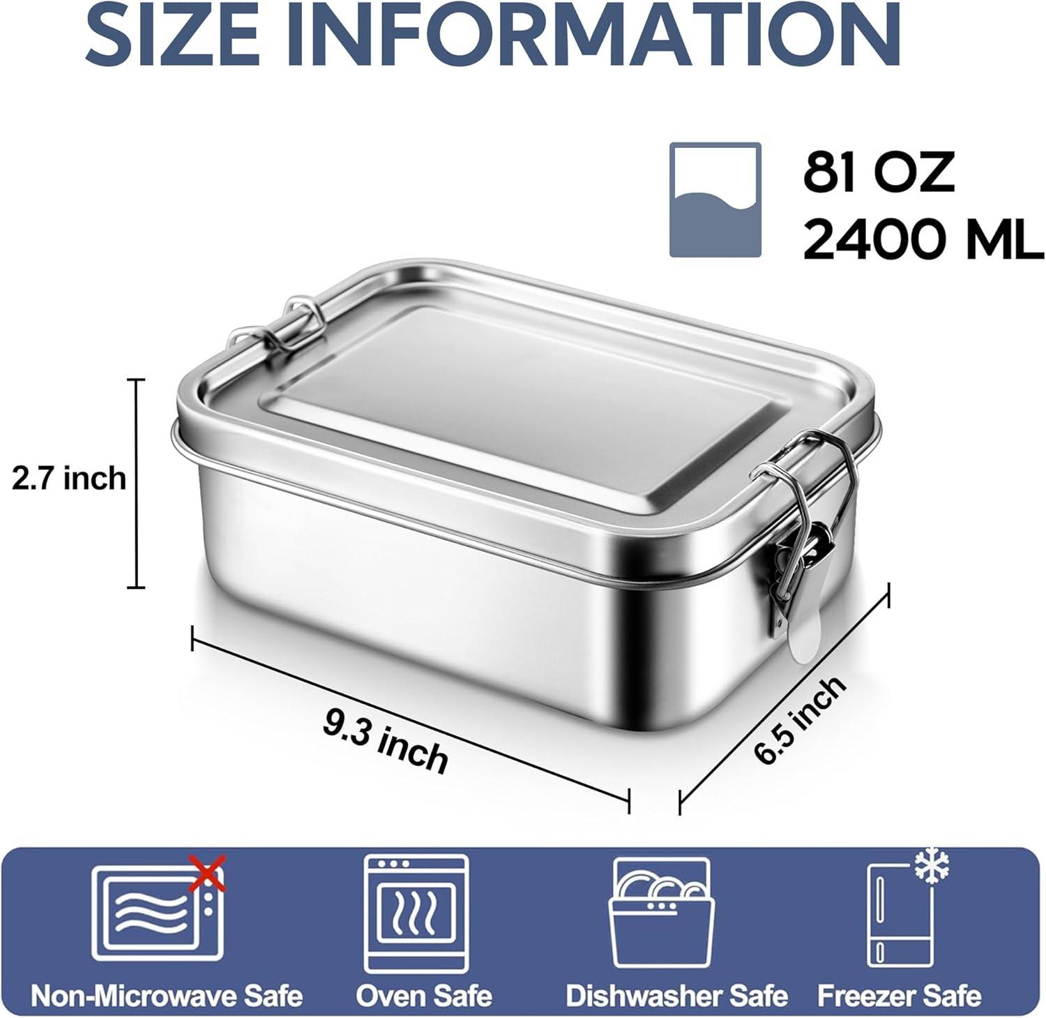 imageEfar Stainless Steel Bento Box Large 1400ml Metal Bento Lunch Box Container 49oz LeakProof Lunch Container with Lids and 2 Removable Dividers Reusable Meal Storage for Camping Picnic Travel Work1