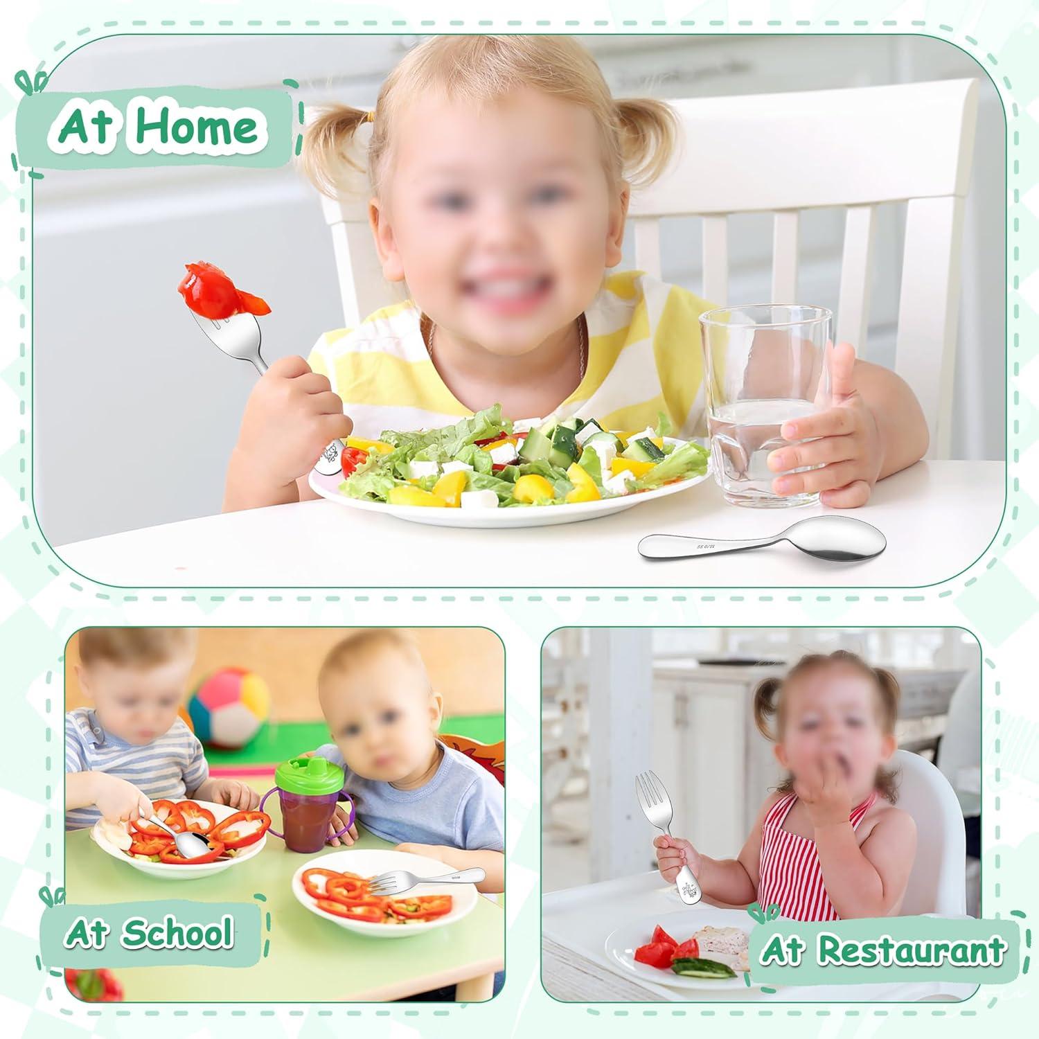 imageEfar Stainless Steel Kids Forks 6Piece Toddlers Forks Safe for PreschoolerChildren Hammered Adult look amp Small Size Rust Free amp Dishwasher SafeAnimal Spoons Forks