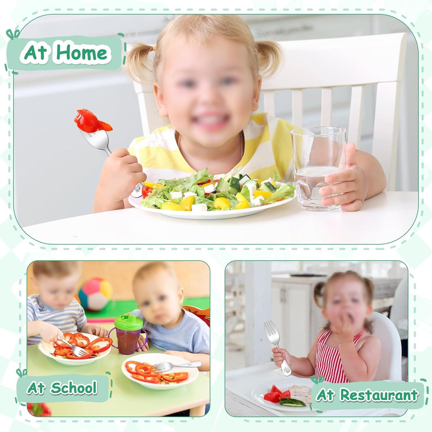 imageEfar Stainless Steel Kids Forks 6Piece Toddlers Forks Safe for PreschoolerChildren Hammered Adult look amp Small Size Rust Free amp Dishwasher SafeAnimal Forks