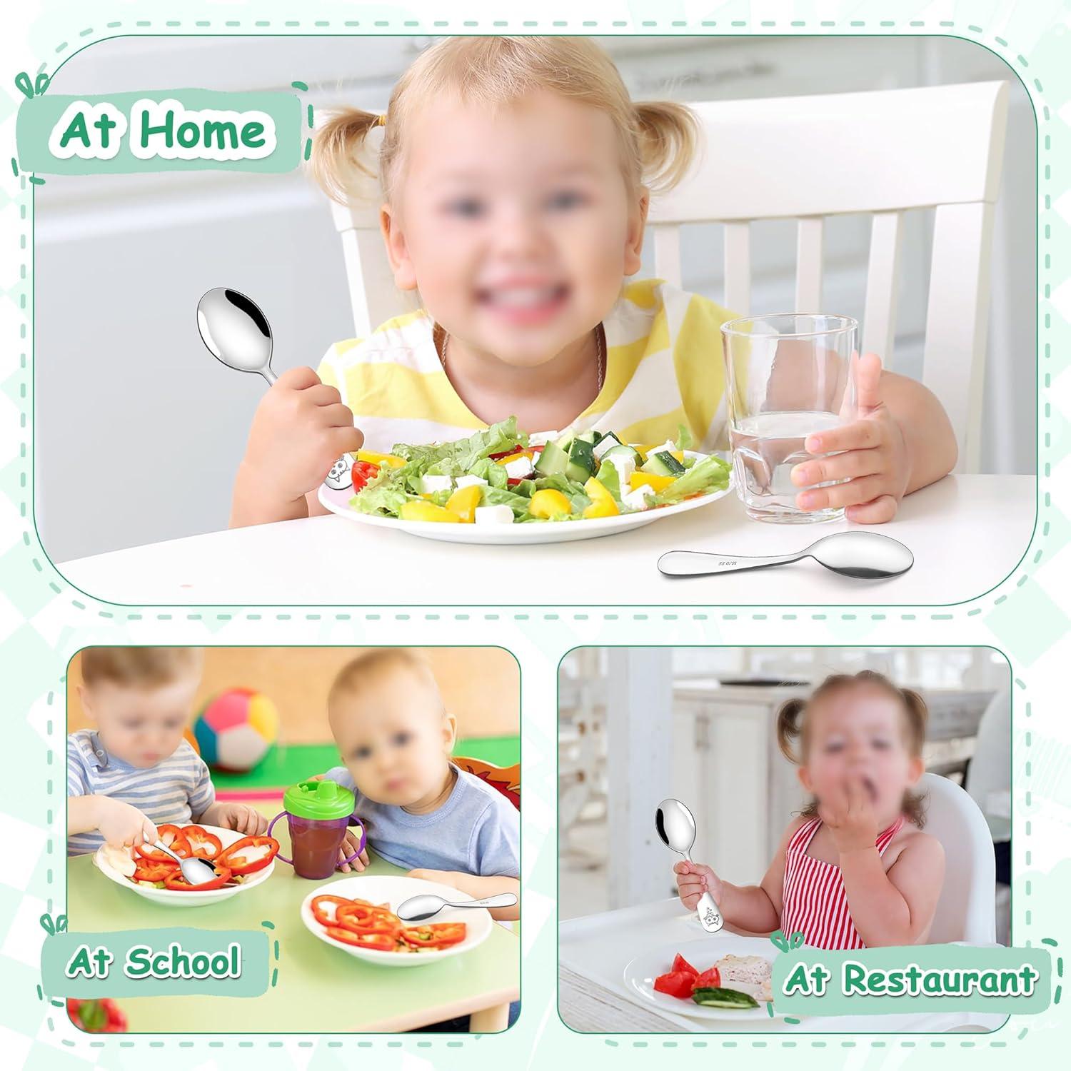 imageEfar Stainless Steel Kids Forks 6Piece Toddlers Forks Safe for PreschoolerChildren Hammered Adult look amp Small Size Rust Free amp Dishwasher SafeAnimal Spoons