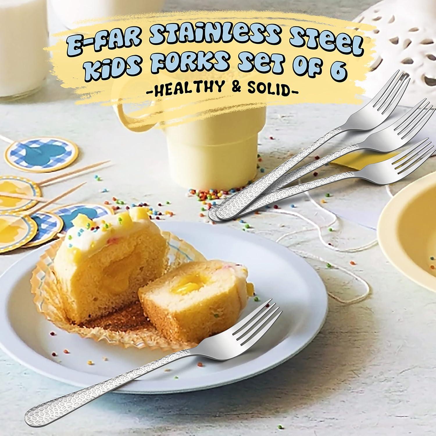 imageEfar Stainless Steel Kids Forks 6Piece Toddlers Forks Safe for PreschoolerChildren Hammered Adult look amp Small Size Rust Free amp Dishwasher SafeHammered Fork