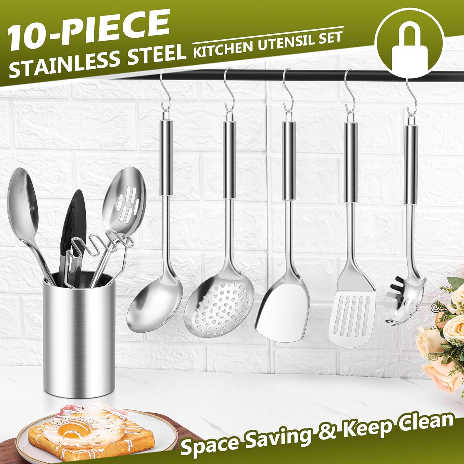 imageEfar Stainless Steel Kitchen Utensils Set 39Piece Cooking Utensils Set with Holder Nontoxic Metal Heat Resistant Kitchen Gadgets Cookware Tool Spatula Set for Cooking Dishwasher Safe10