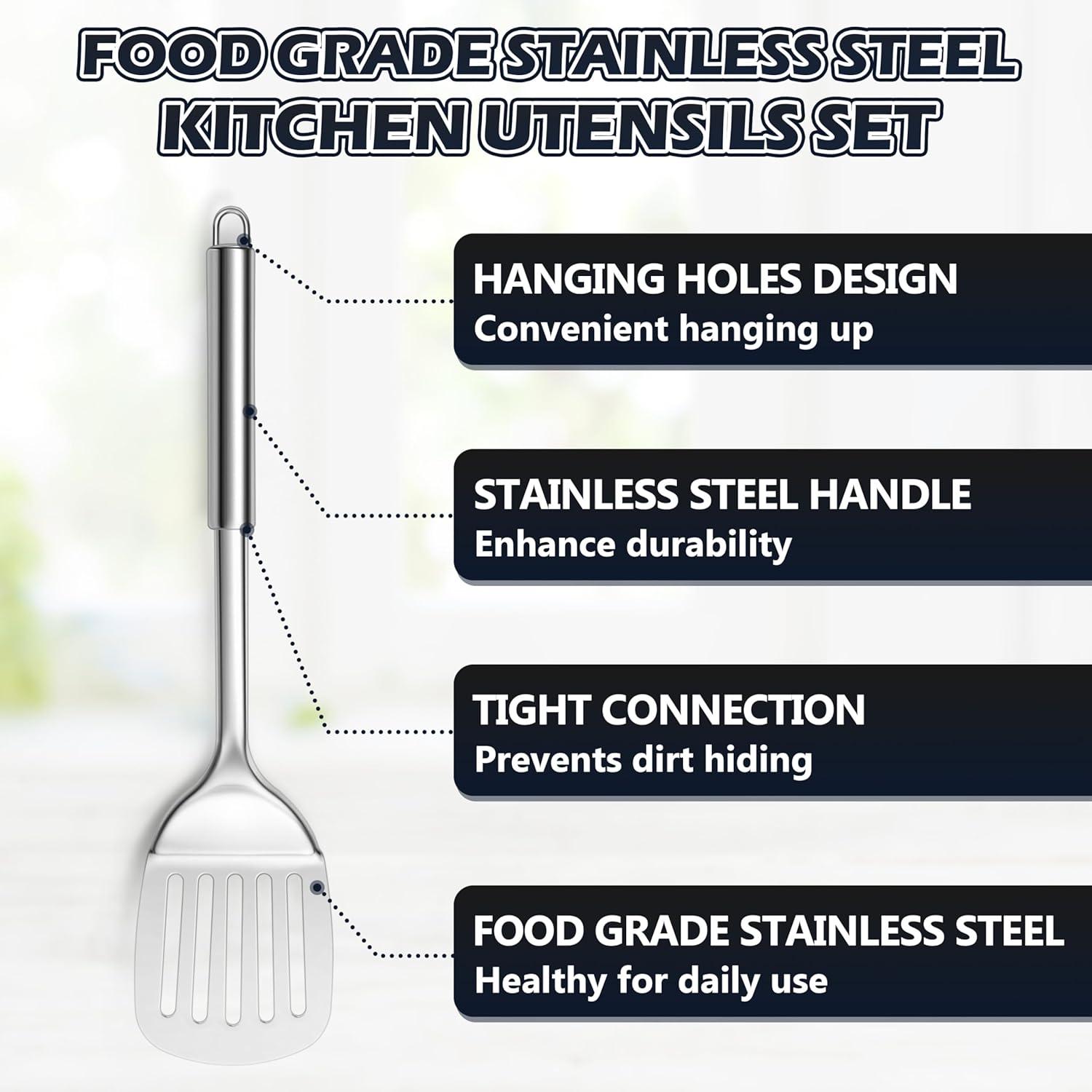 imageEfar Stainless Steel Kitchen Utensils Set 39Piece Cooking Utensils Set with Holder Nontoxic Metal Heat Resistant Kitchen Gadgets Cookware Tool Spatula Set for Cooking Dishwasher Safe39