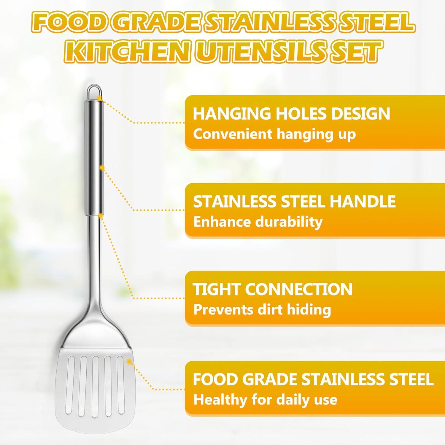 imageEfar Stainless Steel Kitchen Utensils Set 39Piece Cooking Utensils Set with Holder Nontoxic Metal Heat Resistant Kitchen Gadgets Cookware Tool Spatula Set for Cooking Dishwasher Safe6