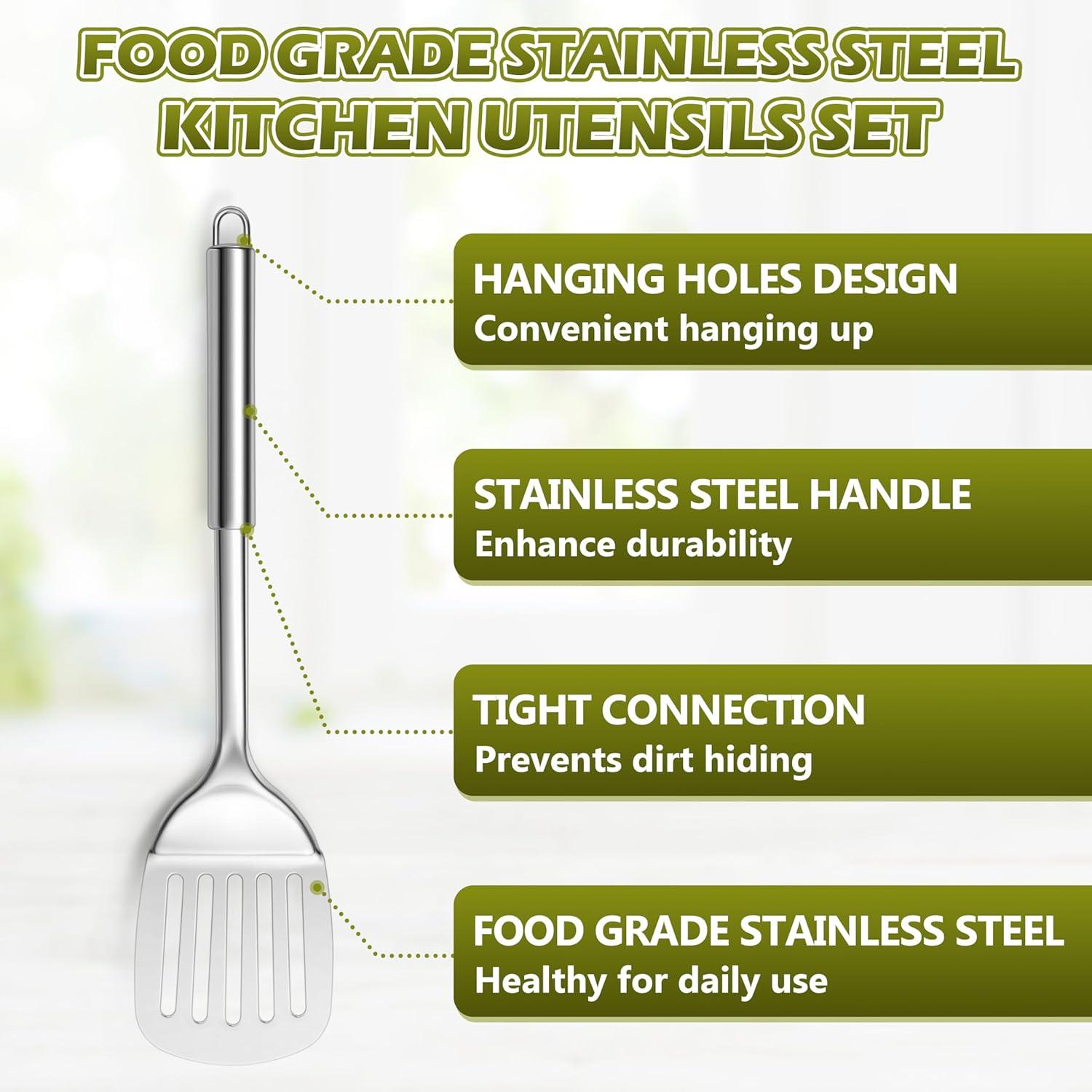 imageEfar Stainless Steel Kitchen Utensils Set 39Piece Cooking Utensils Set with Holder Nontoxic Metal Heat Resistant Kitchen Gadgets Cookware Tool Spatula Set for Cooking Dishwasher Safe10