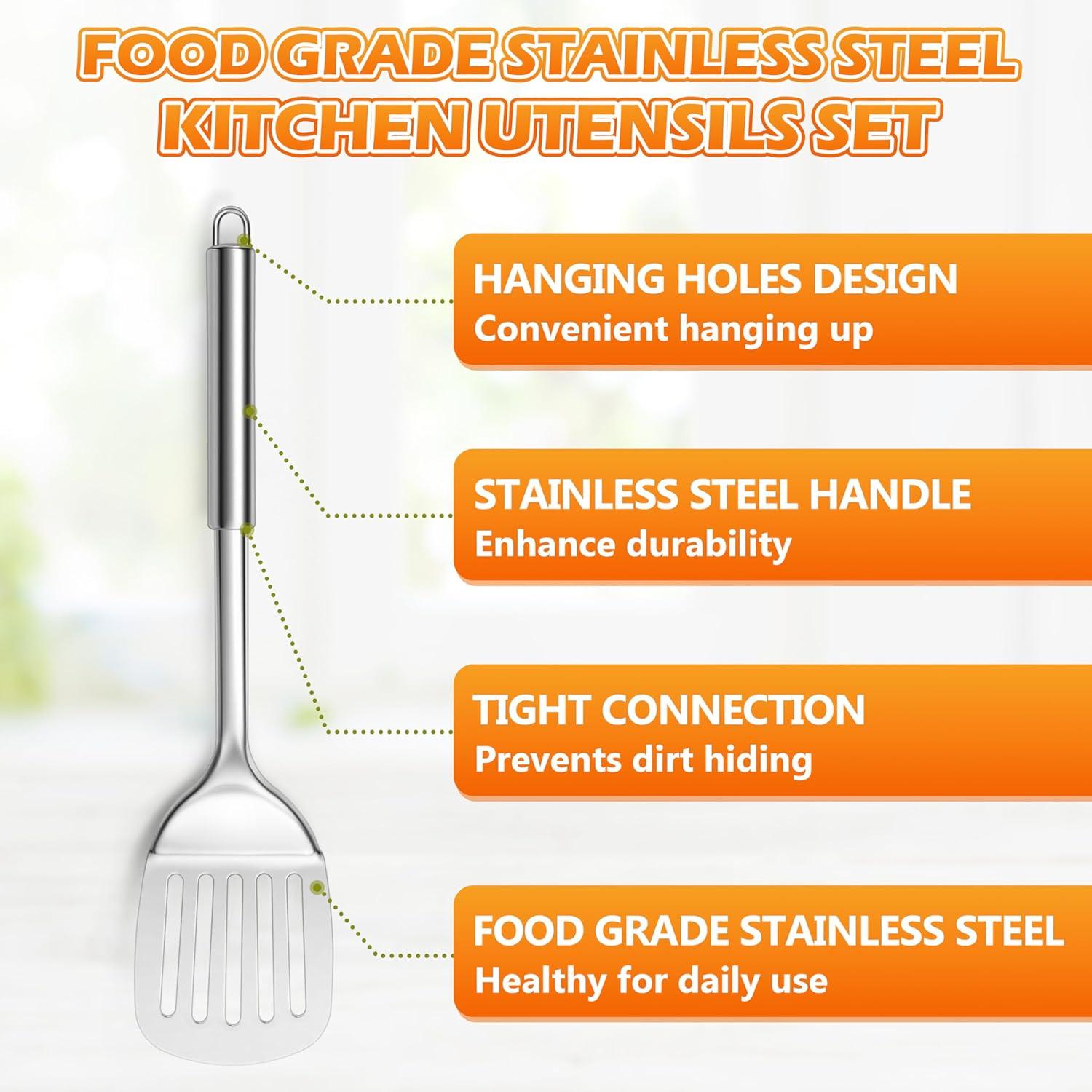 imageEfar Stainless Steel Kitchen Utensils Set 39Piece Cooking Utensils Set with Holder Nontoxic Metal Heat Resistant Kitchen Gadgets Cookware Tool Spatula Set for Cooking Dishwasher Safe4