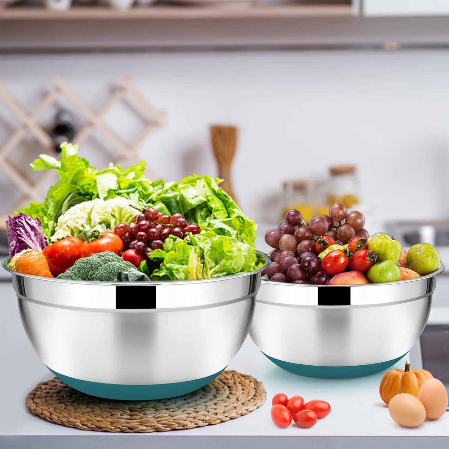 imageEfar Stainless Steel Mixing Bowls Set of 5 Size 73525151 QT Metal Nesting Bowls with Colorful Airtight Lids amp NonSlip Bottoms Great for Kitchen Cooking Baking Serving Food PrepTeal Blaue