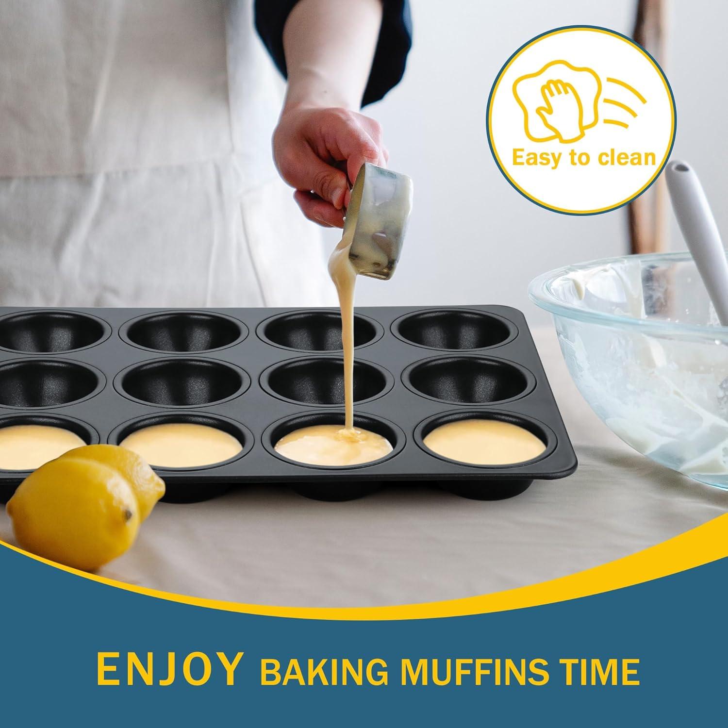 imageEfar Stainless Steel Muffin Pan Set of 5 12 Cups Cupcake Pans Tins for Baking NonToxic Metal Muffin Tray Molds for Small Mini Cupcake Heavy Duty amp Regular Size Rust Free amp Dishwasher SafeBlack