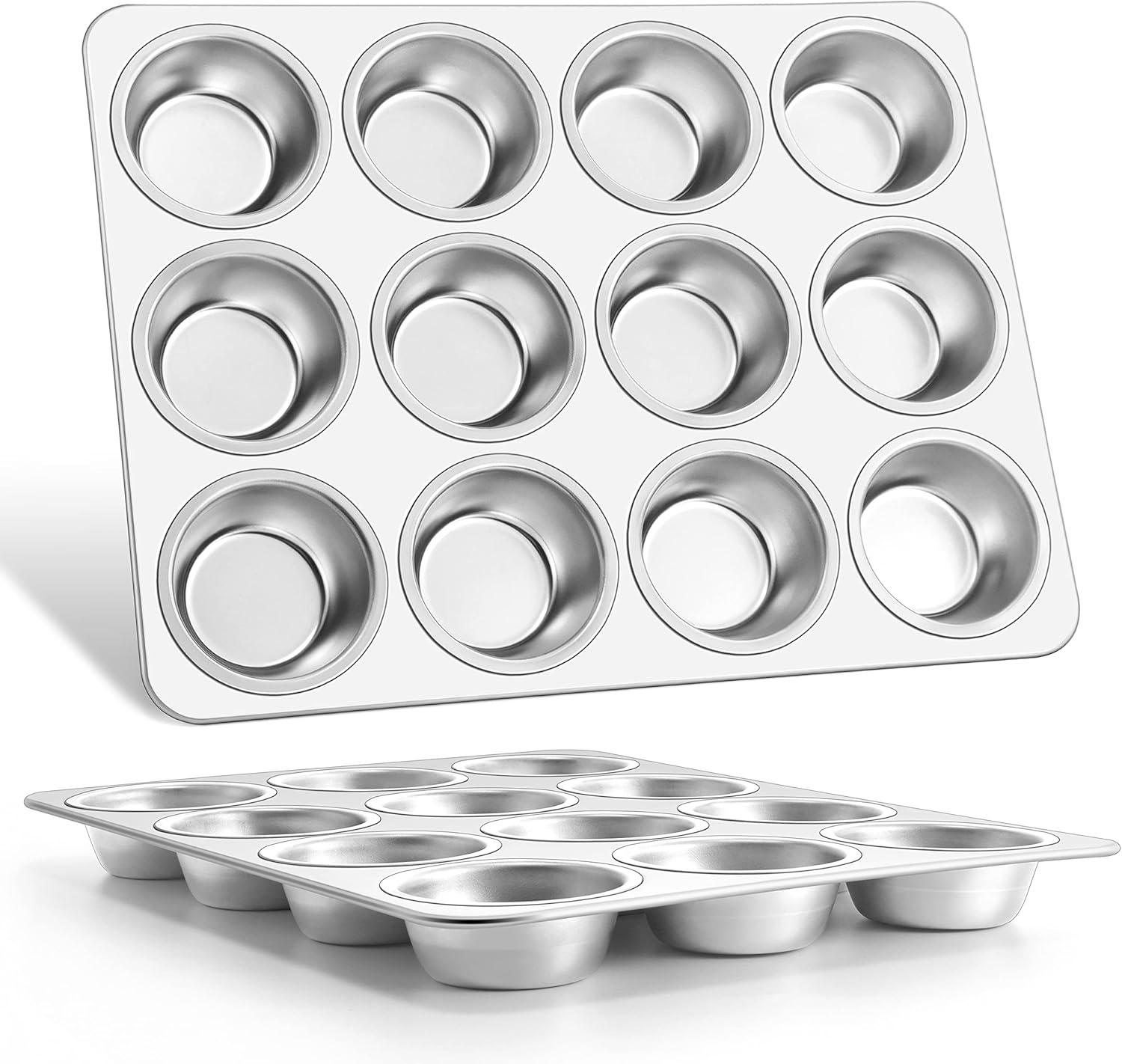 imageEfar Stainless Steel Muffin Pan Set of 5 12 Cups Cupcake Pans Tins for Baking NonToxic Metal Muffin Tray Molds for Small Mini Cupcake Heavy Duty amp Regular Size Rust Free amp Dishwasher SafeSilver