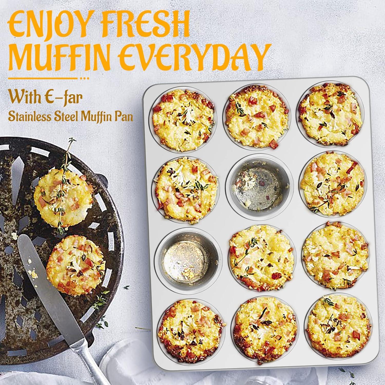 imageEfar Stainless Steel Muffin Pan Set of 5 12 Cups Cupcake Pans Tins for Baking NonToxic Metal Muffin Tray Molds for Small Mini Cupcake Heavy Duty amp Regular Size Rust Free amp Dishwasher SafeSilver