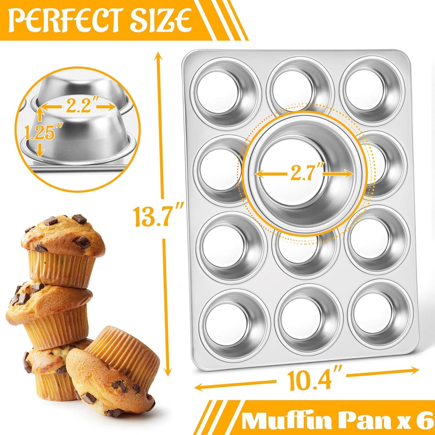 imageEfar Stainless Steel Muffin Pan Set of 5 12 Cups Cupcake Pans Tins for Baking NonToxic Metal Muffin Tray Molds for Small Mini Cupcake Heavy Duty amp Regular Size Rust Free amp Dishwasher SafeSilver
