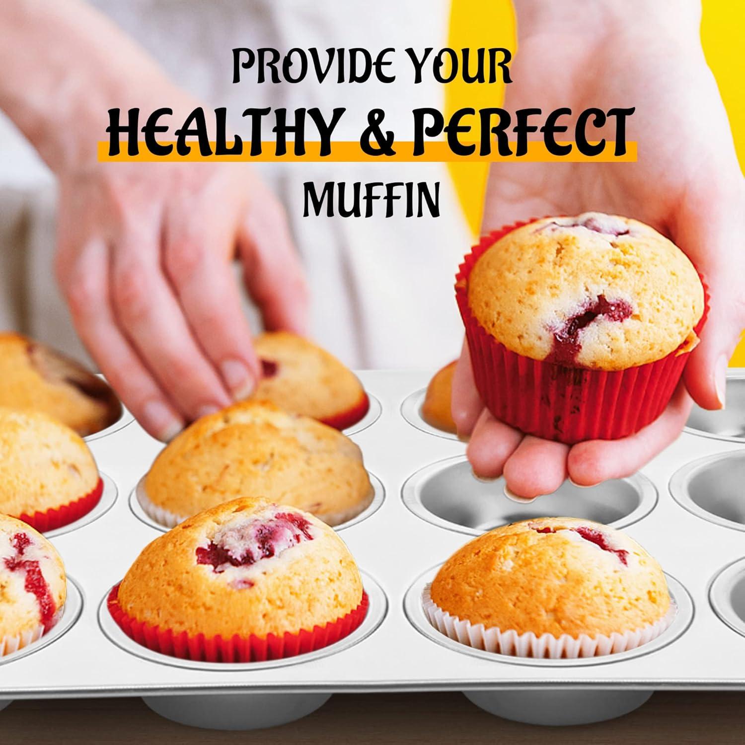 imageEfar Stainless Steel Muffin Pan Set of 5 12 Cups Cupcake Pans Tins for Baking NonToxic Metal Muffin Tray Molds for Small Mini Cupcake Heavy Duty amp Regular Size Rust Free amp Dishwasher SafeSilver