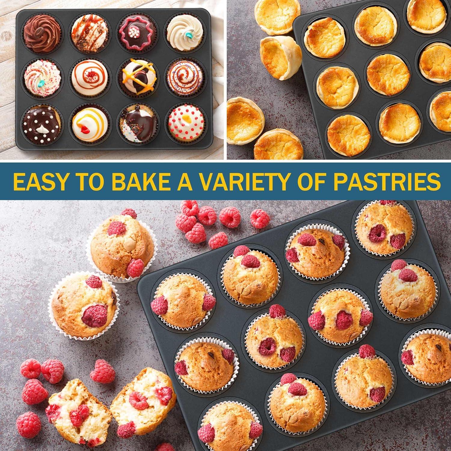 imageEfar Stainless Steel Muffin Pan Set of 5 12 Cups Cupcake Pans Tins for Baking NonToxic Metal Muffin Tray Molds for Small Mini Cupcake Heavy Duty amp Regular Size Rust Free amp Dishwasher SafeBlack