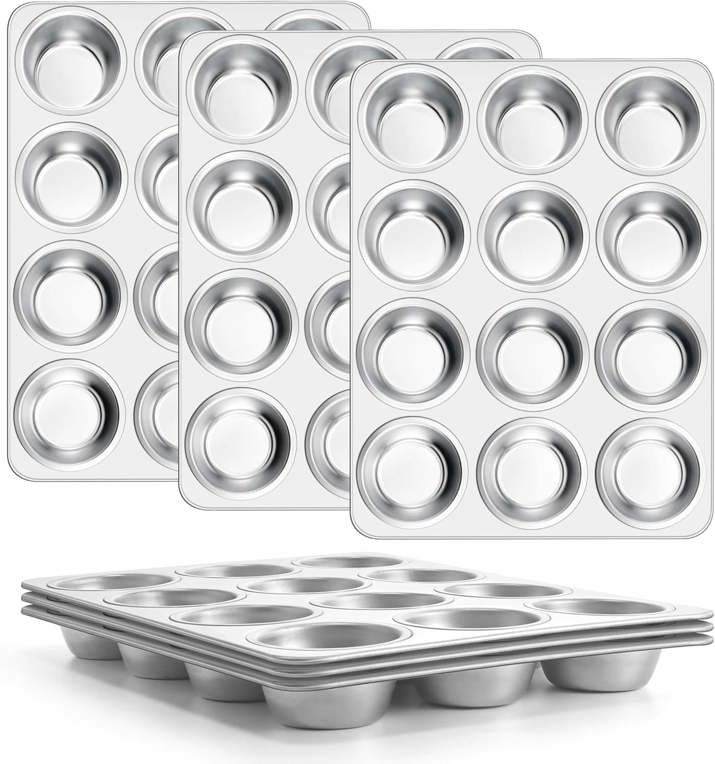 imageEfar Stainless Steel Muffin Pan Set of 5 12 Cups Cupcake Pans Tins for Baking NonToxic Metal Muffin Tray Molds for Small Mini Cupcake Heavy Duty amp Regular Size Rust Free amp Dishwasher SafeSilver