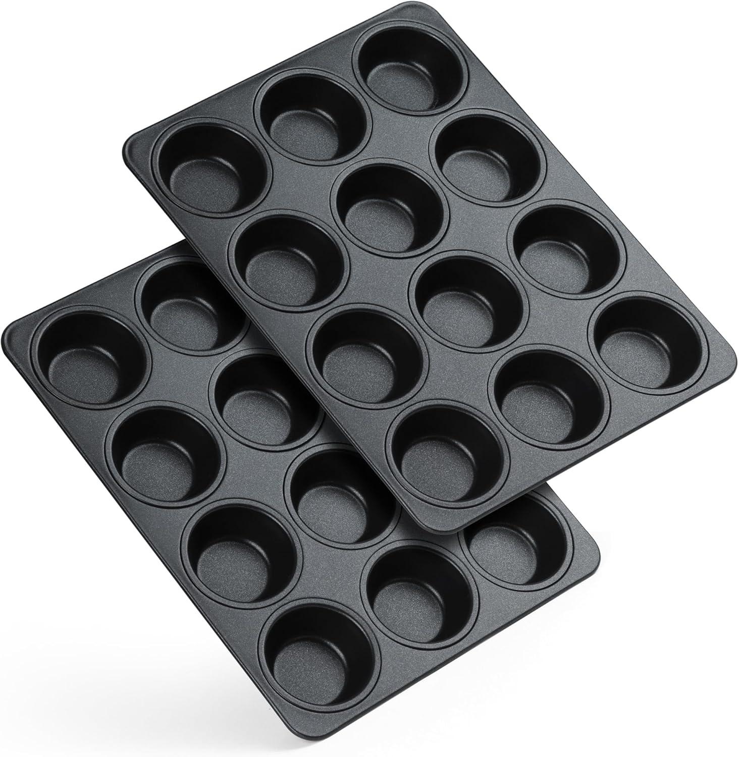imageEfar Stainless Steel Muffin Pan Set of 5 12 Cups Cupcake Pans Tins for Baking NonToxic Metal Muffin Tray Molds for Small Mini Cupcake Heavy Duty amp Regular Size Rust Free amp Dishwasher SafeBlack