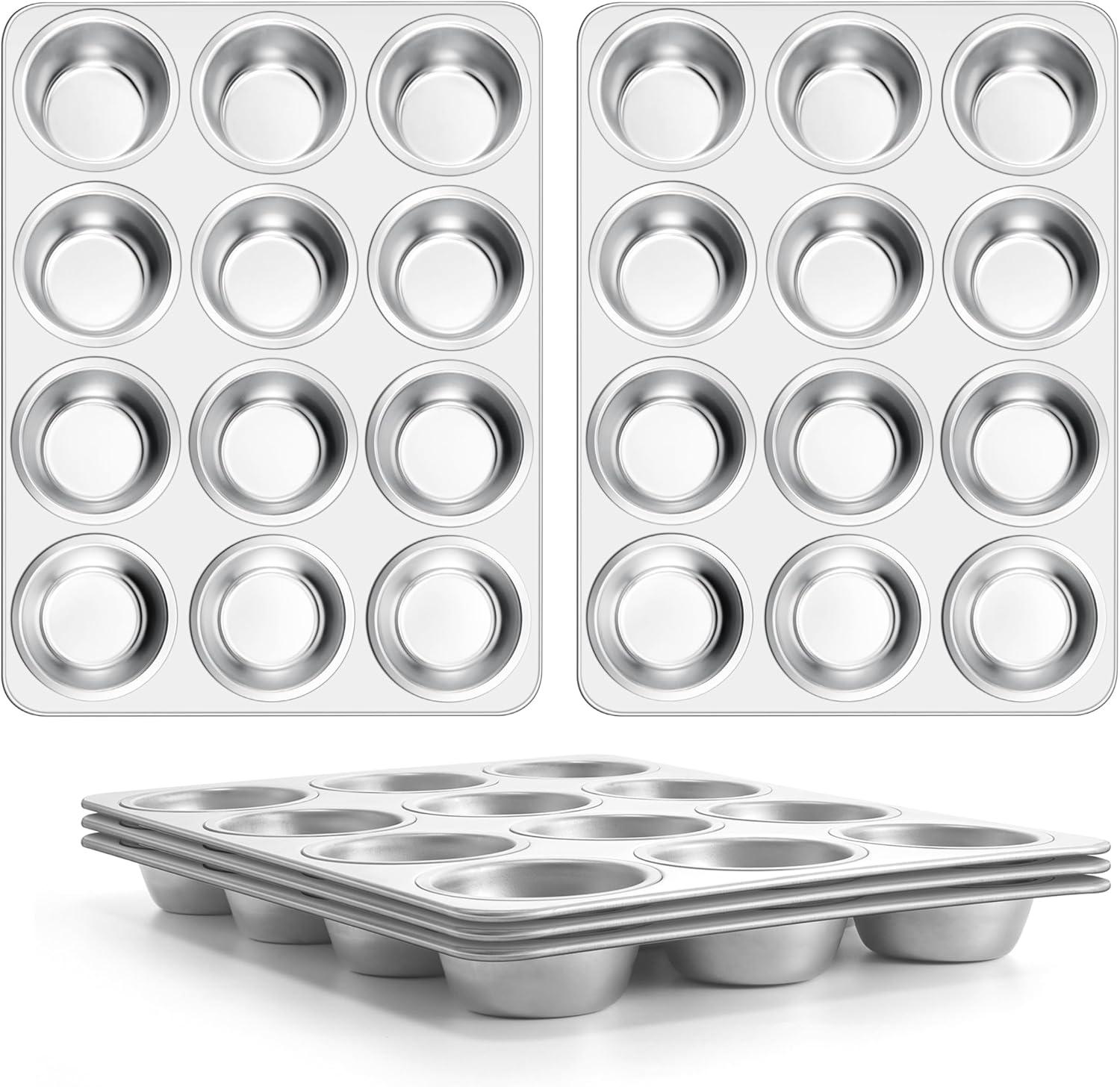 imageEfar Stainless Steel Muffin Pan Set of 5 12 Cups Cupcake Pans Tins for Baking NonToxic Metal Muffin Tray Molds for Small Mini Cupcake Heavy Duty amp Regular Size Rust Free amp Dishwasher SafeSilver