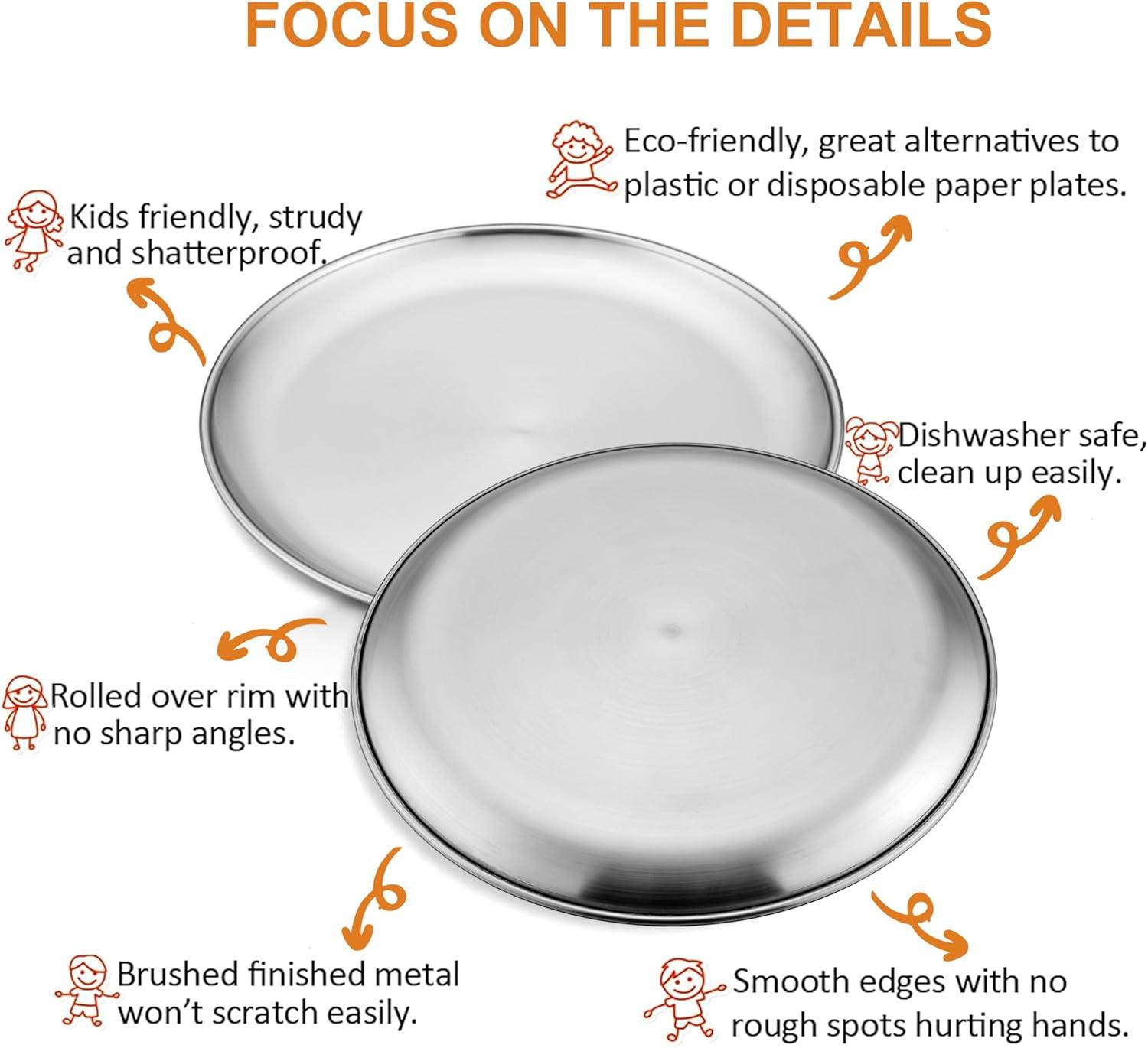 imageEfar Stainless Steel Plates Set of 4 8inch Metal Dinner Plates for Kids Toddlers Great for SelffeedingPicnicOutdoor Camping Healthy amp Nontoxic Shatterproof amp Dishwasher SafeSilver