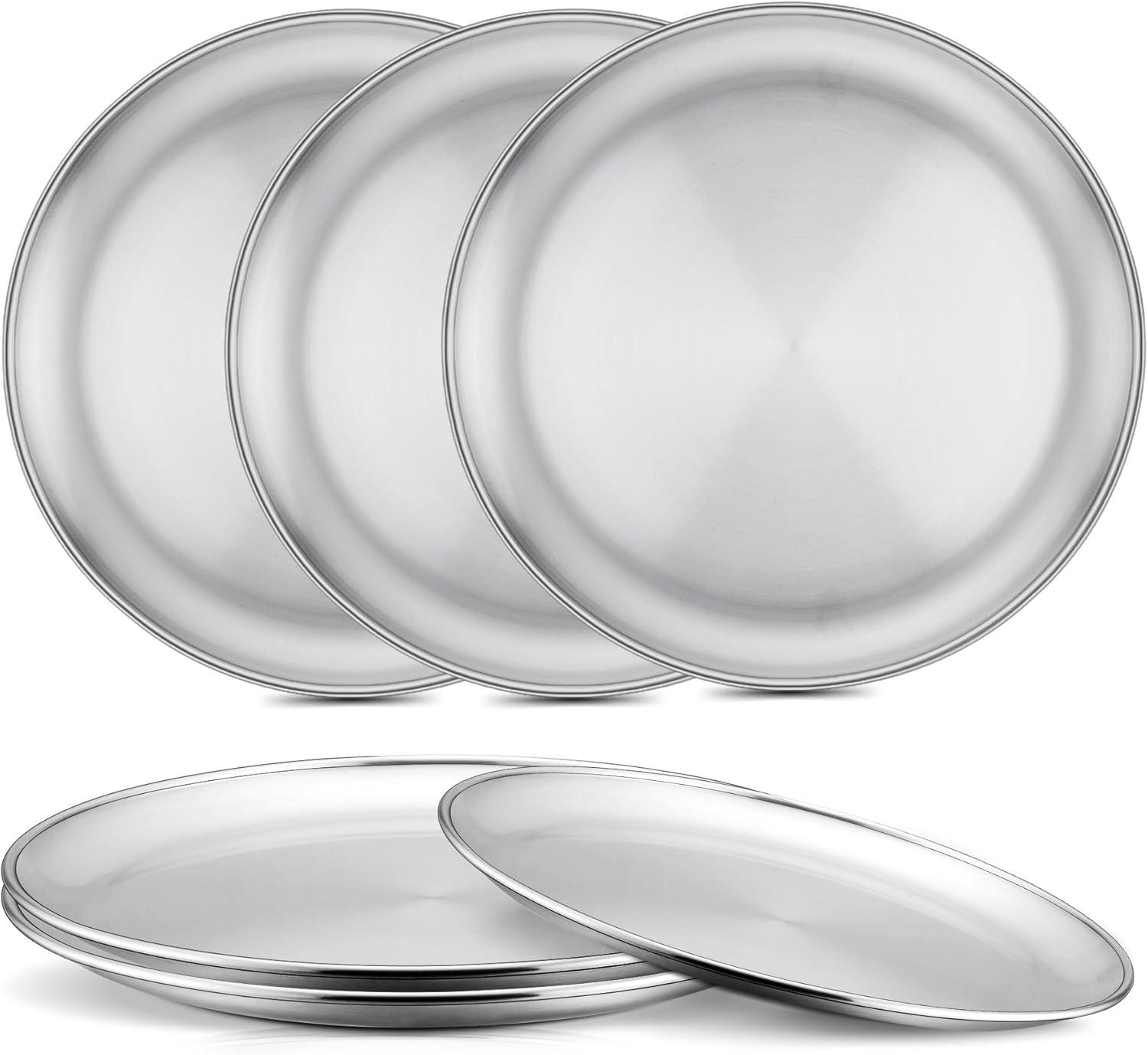 imageEfar Stainless Steel Plates Set of 4 8inch Metal Dinner Plates for Kids Toddlers Great for SelffeedingPicnicOutdoor Camping Healthy amp Nontoxic Shatterproof amp Dishwasher SafeSilver
