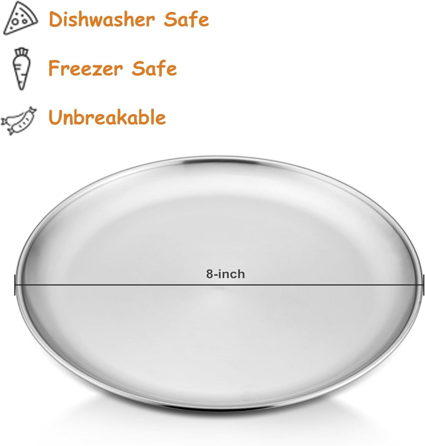 imageEfar Stainless Steel Plates Set of 4 8inch Metal Dinner Plates for Kids Toddlers Great for SelffeedingPicnicOutdoor Camping Healthy amp Nontoxic Shatterproof amp Dishwasher SafeSilver