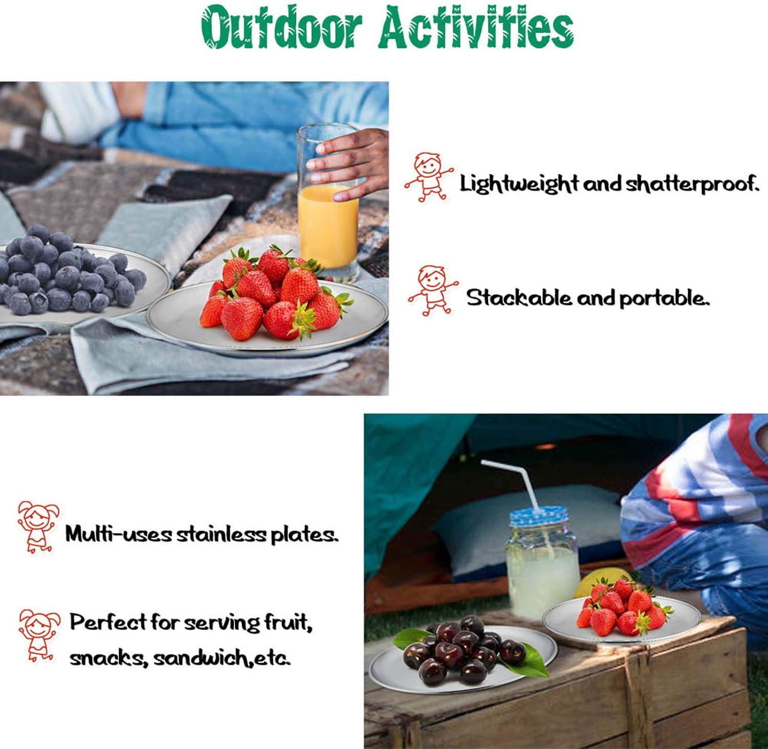 imageEfar Stainless Steel Plates Set of 4 8inch Metal Dinner Plates for Kids Toddlers Great for SelffeedingPicnicOutdoor Camping Healthy amp Nontoxic Shatterproof amp Dishwasher SafeSilver